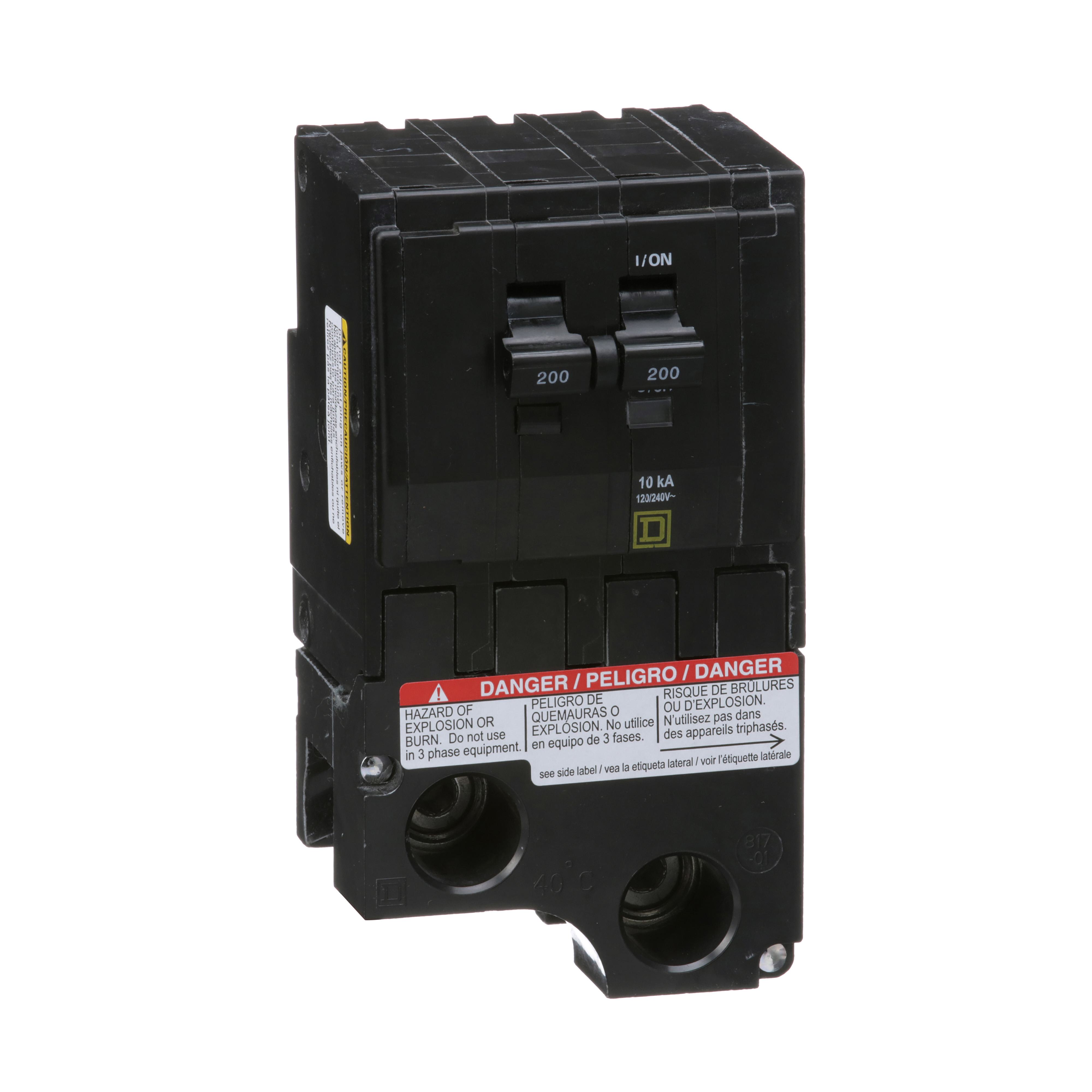 Square D™ QO™ QO2200 Standard Miniature Circuit Breaker, 120/240 V AC, 200 A, 10 kA Interrupt, 2 Poles, Thermal Magnetic Trip