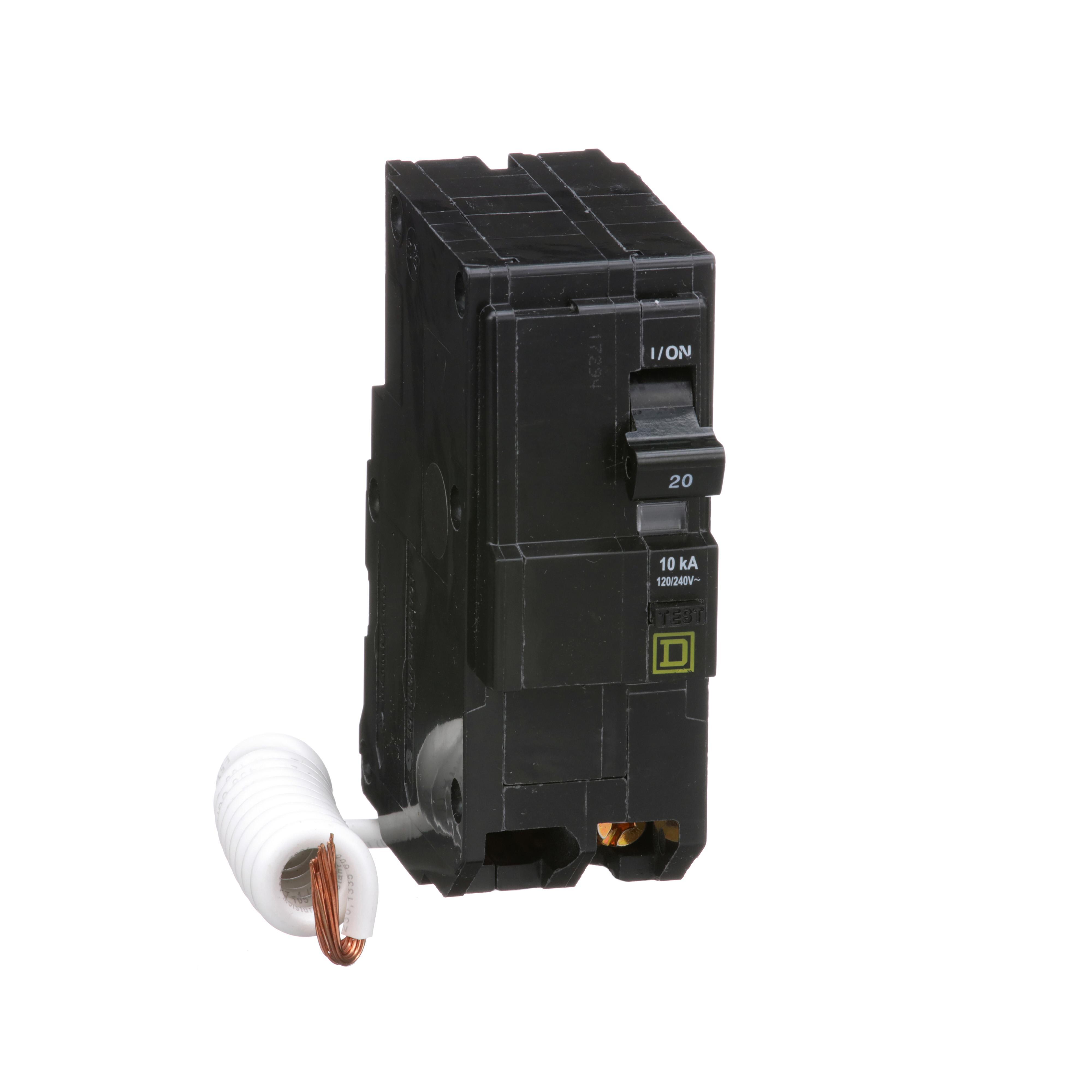 Square D™ QO™ Qwik-Gard® QO220EPD Class B Ground Fault Miniature Circuit Breaker, 120/240 V AC, 20 A, 10 kA Interrupt, 2 Poles, Thermal Magnetic Trip