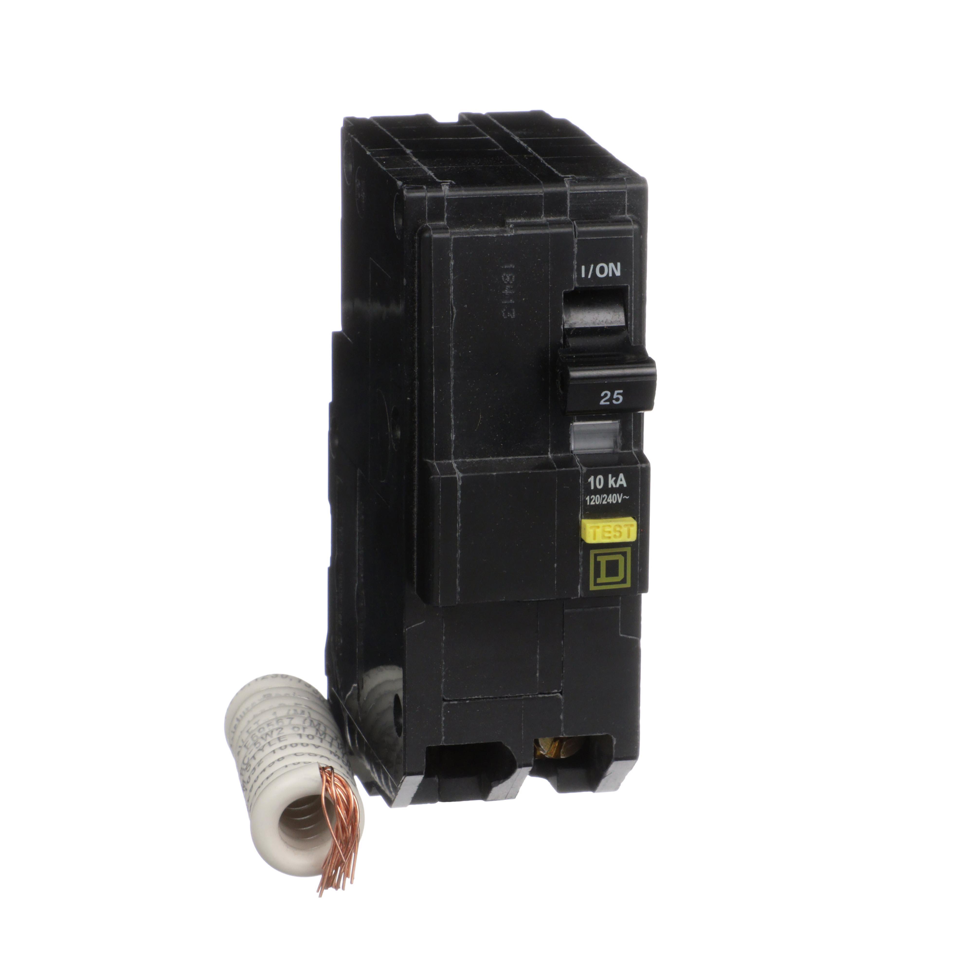 Square D™ QO™ Qwik-Gard® QO225GFI Type QO-GFI Class A Ground Fault Miniature Circuit Breaker, 120/240 V AC, 25 A, 10 kA Interrupt, 2 Poles, Thermal Magnetic Trip
