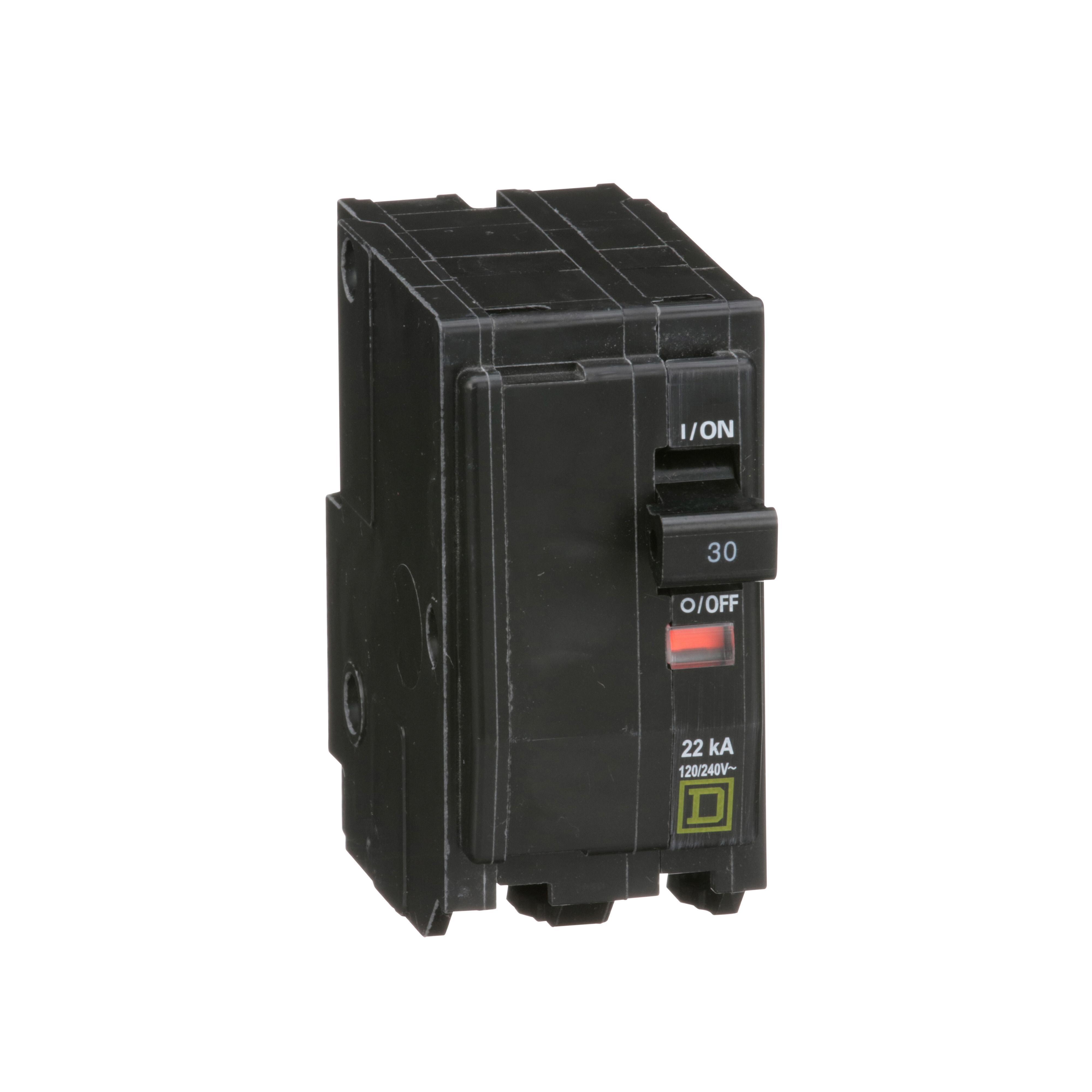 Square D™ QO™ QO230VH Standard Miniature Circuit Breaker, 120/240 V AC, 30 A, 22 kA Interrupt, 2 Poles, Thermal Magnetic Trip