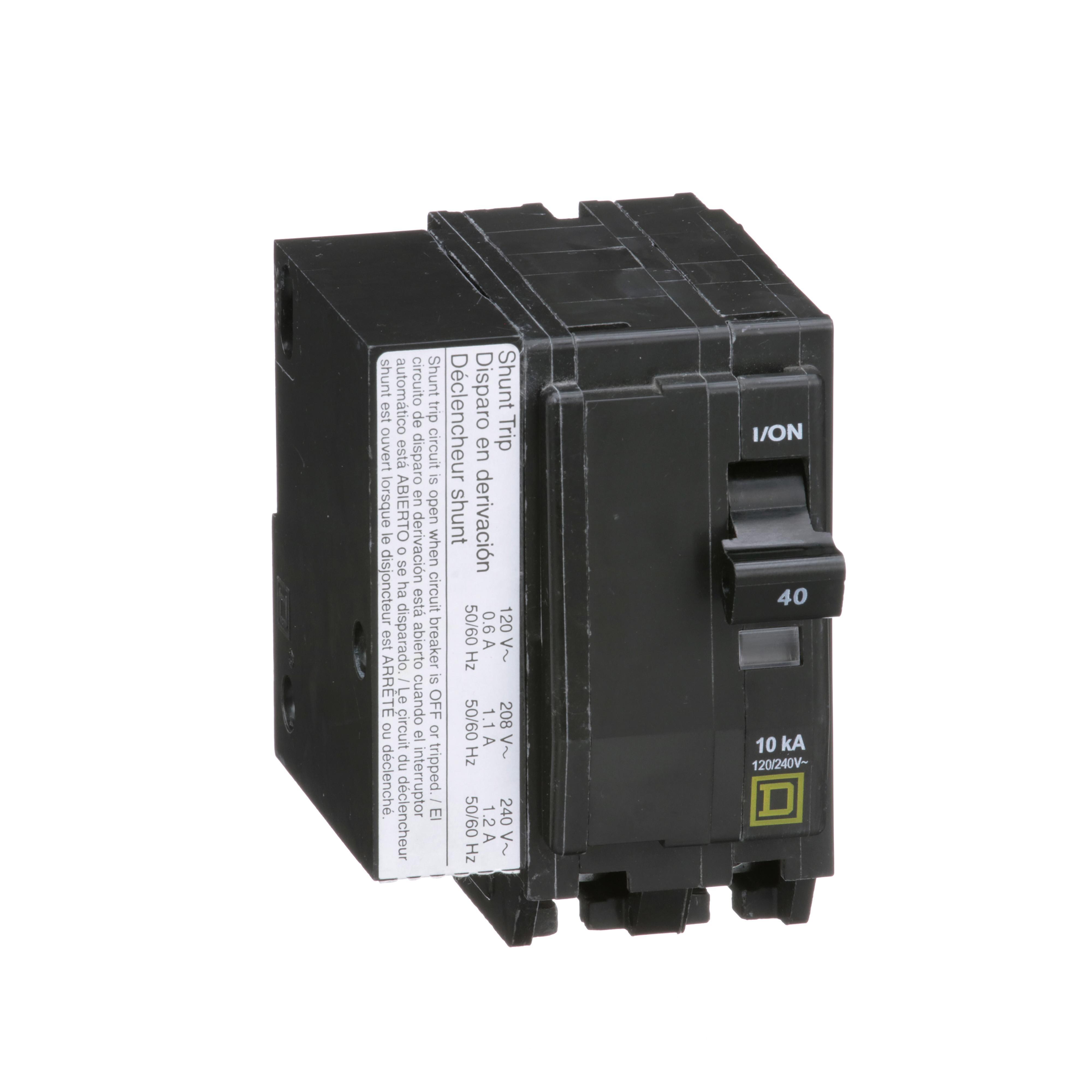 Square D™ QO™ QO2401021 Standard Miniature Circuit Breaker, 120/240 V AC, 40 A, 10 kA Interrupt, 2 Poles, Thermal Magnetic Trip