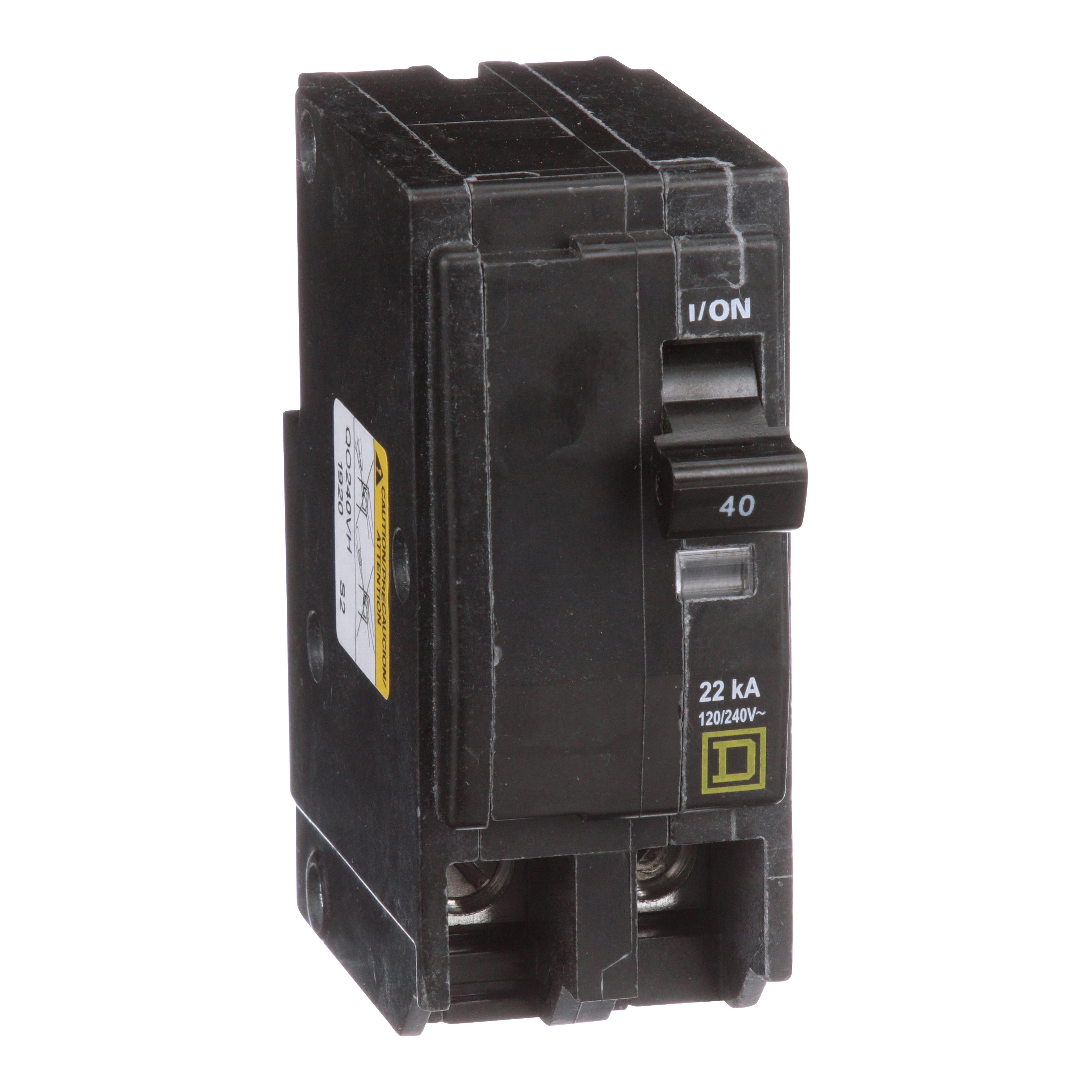 Square D™ QO™ QO240VH Type QO-VH Standard Miniature Circuit Breaker, 120/240 V AC, 40 A, 22 kA Interrupt, 2 Poles, Thermal Magnetic Trip