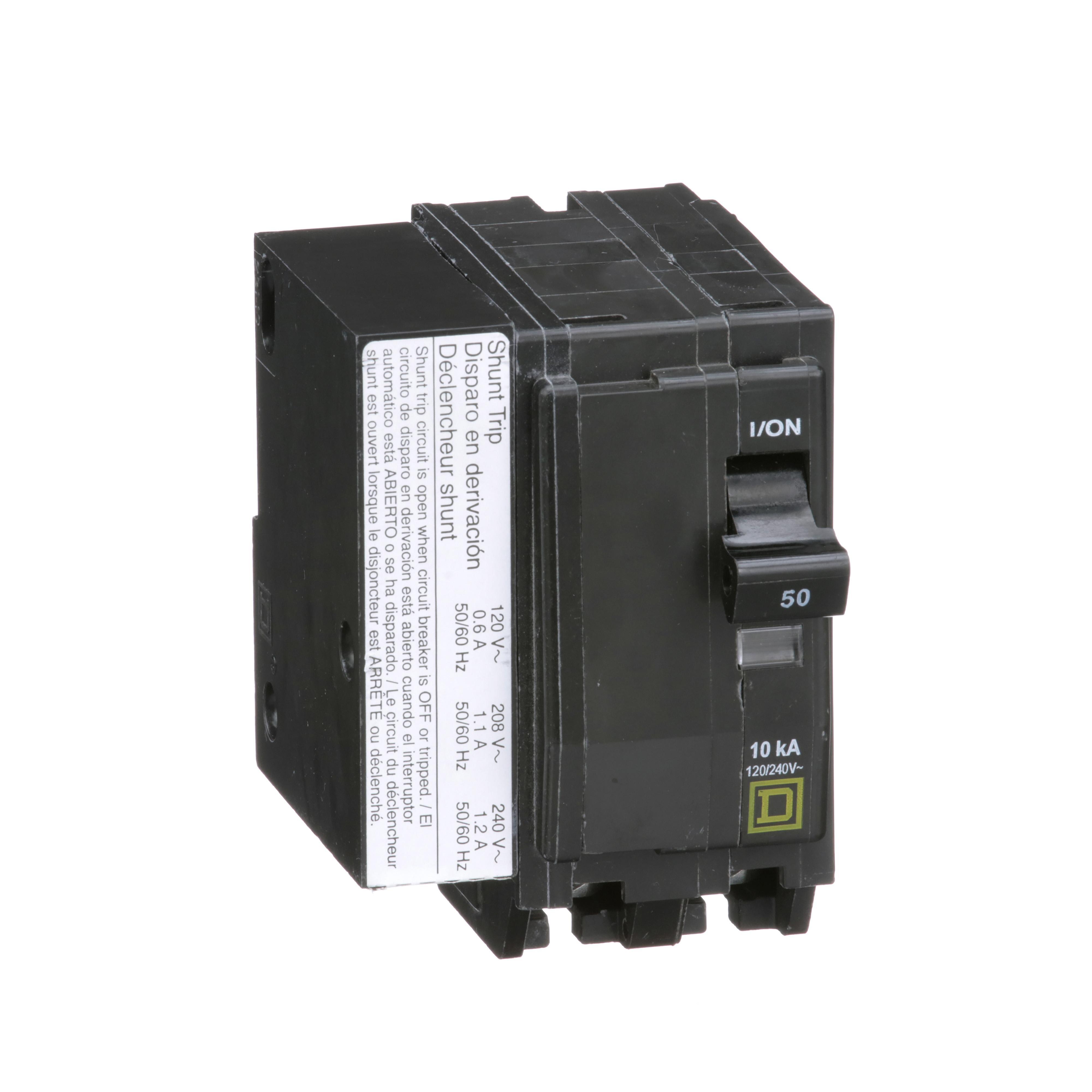 Square D™ QO™ QO2501021 Type QO Standard Miniature Circuit Breaker, 120/240 V AC, 50 A, 10 kA Interrupt, 2 Poles, Thermal Magnetic Trip