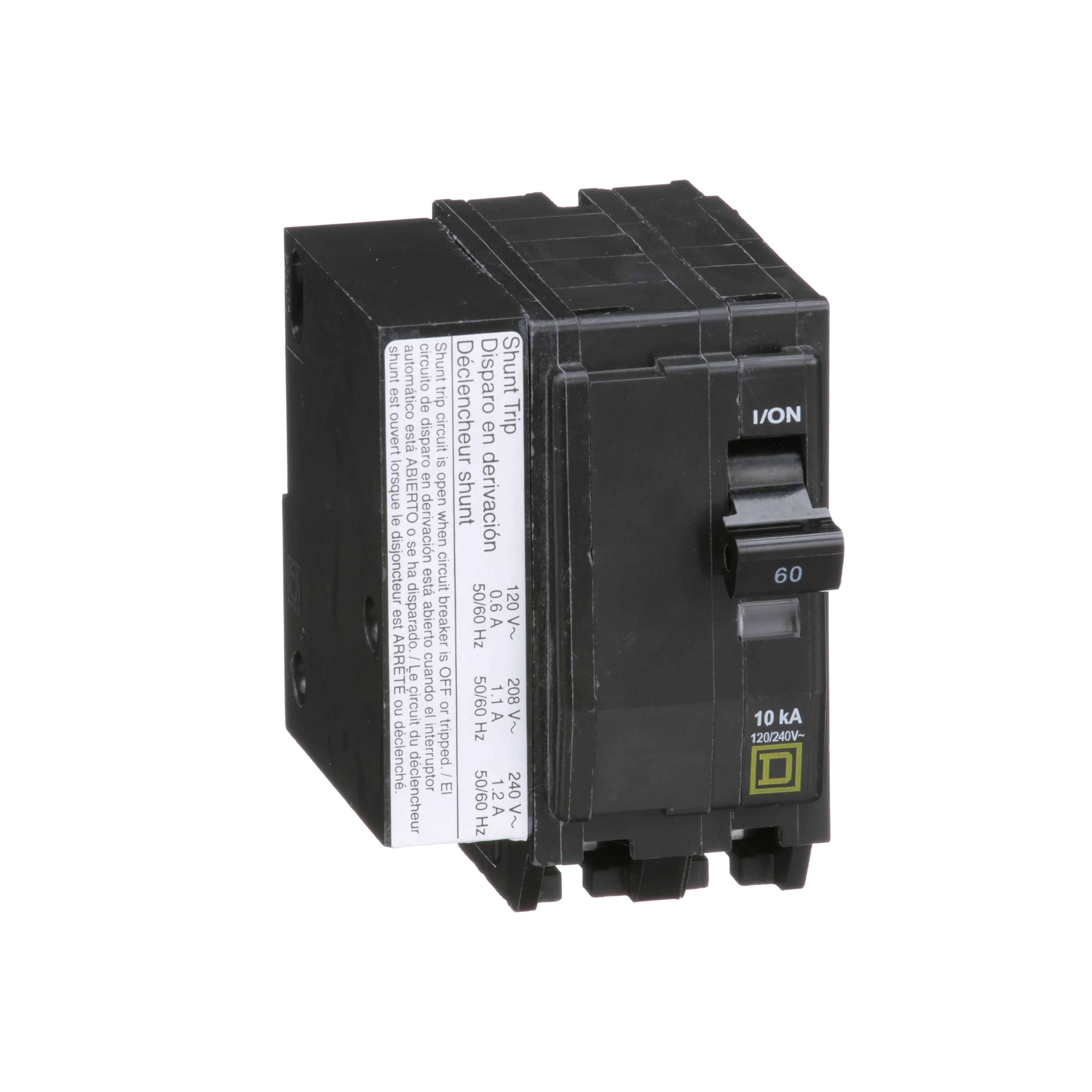 Square D™ QO™ QO2601021 Standard Miniature Circuit Breaker, 120/240 V AC, 60 A, 10 kA Interrupt, 2 Poles, Thermal Magnetic Trip