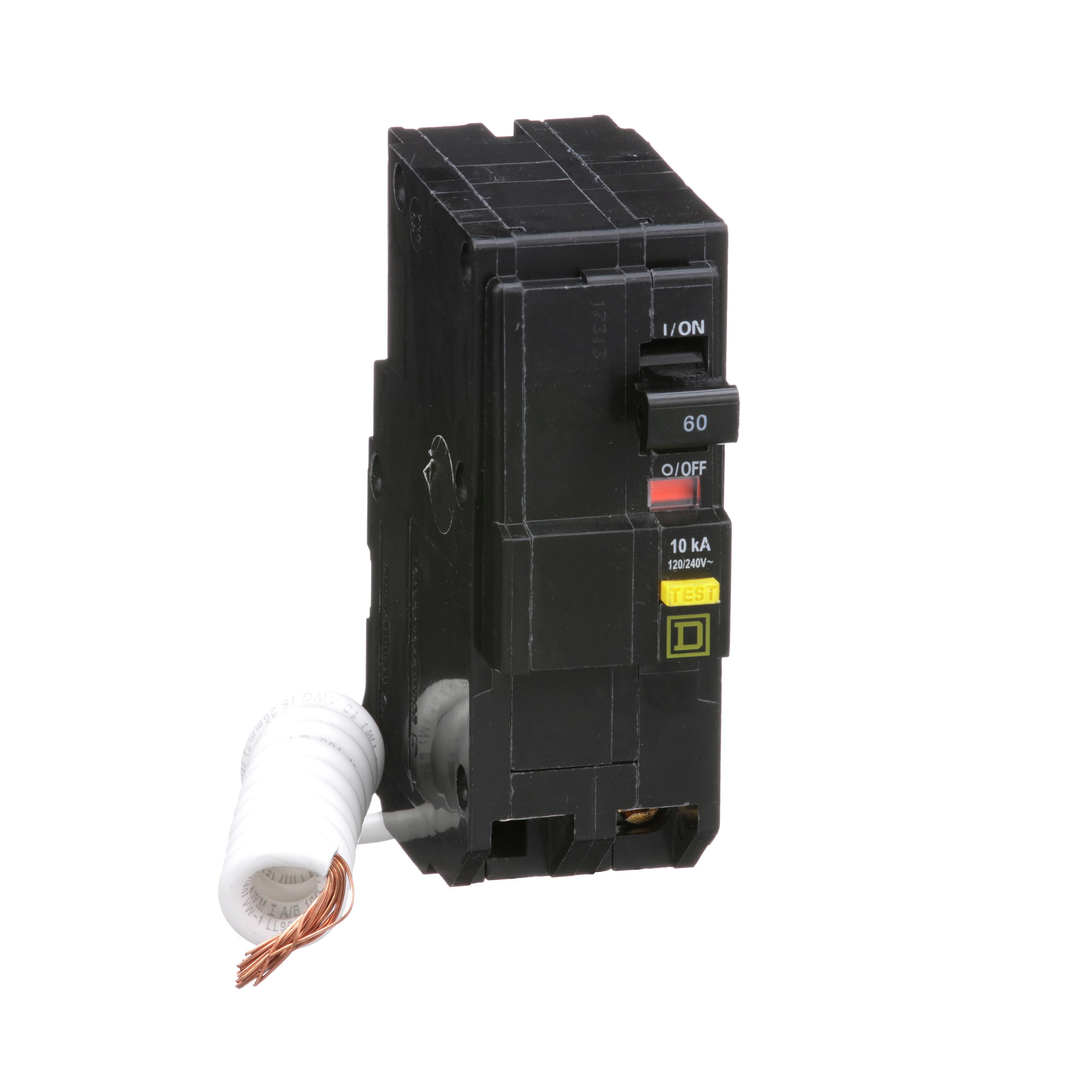 Square D™ QO260GFI Class A Ground Fault Miniature Circuit Breaker, 120/240 V AC, 60 A, 10 kA Interrupt, 2 Poles, Thermal Magnetic Trip