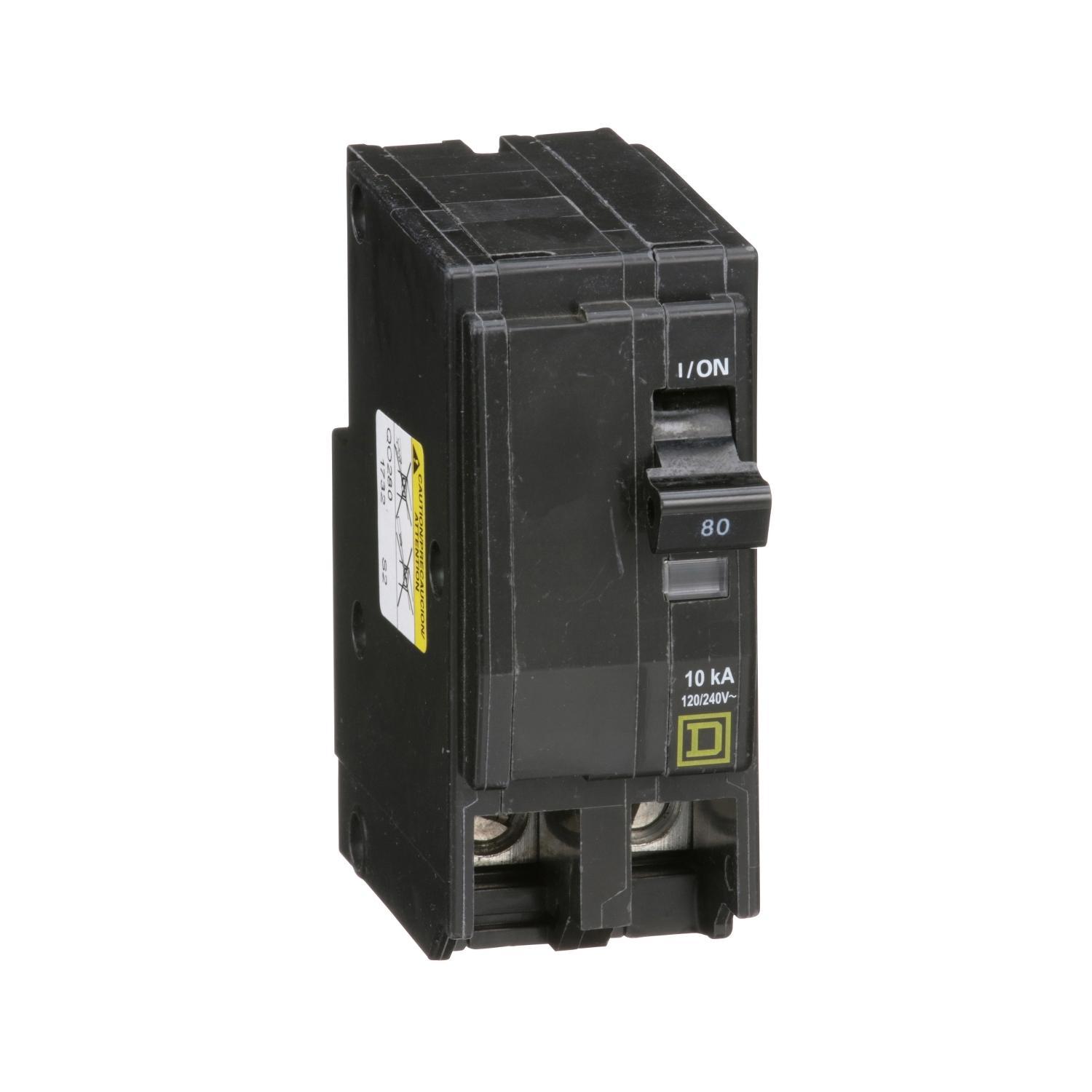 Square D™ QO™ QO280 Standard Miniature Circuit Breaker, 120/240 V AC, 80 A, 10 kA Interrupt, 2 Poles, Thermal Magnetic Trip