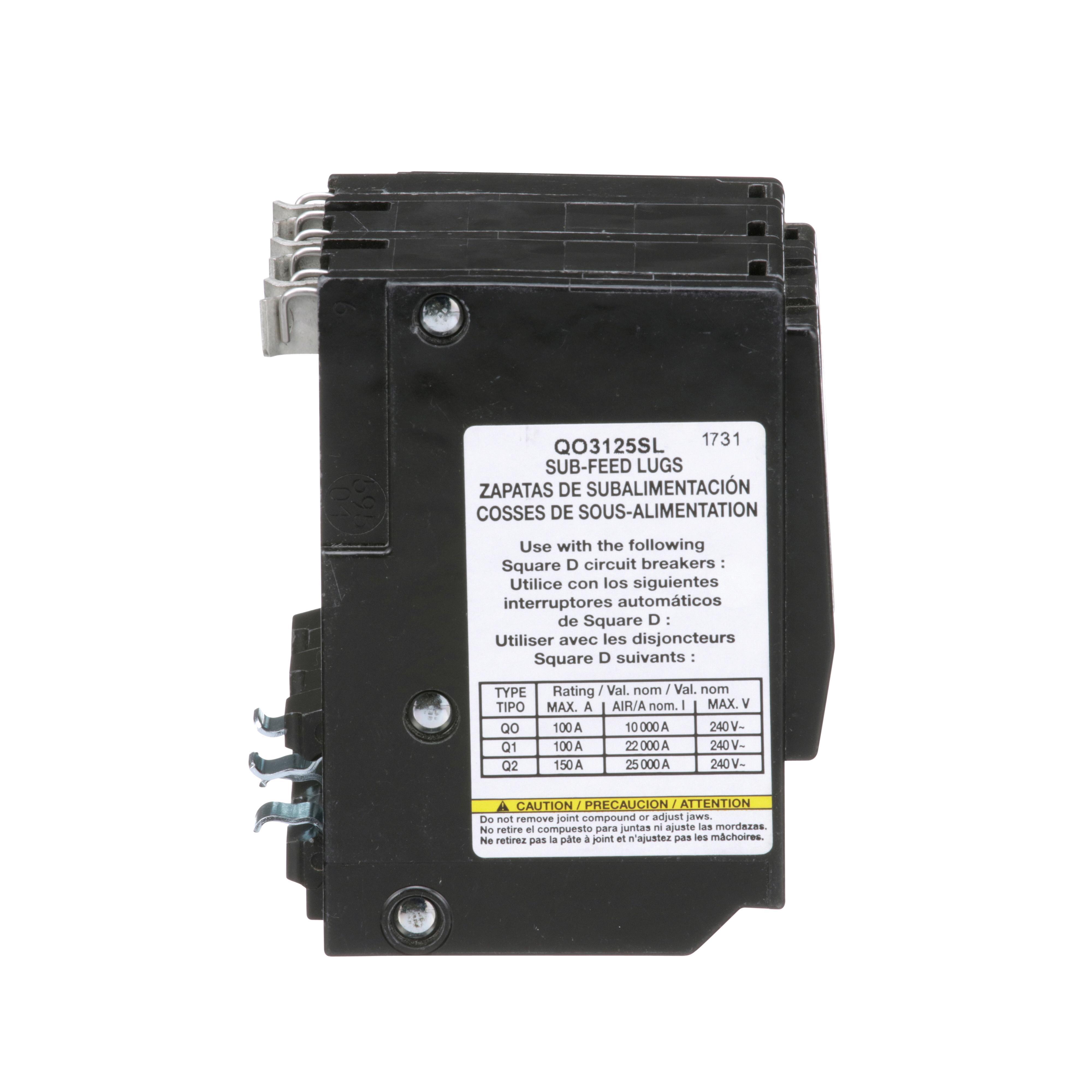Square D™ QO™ QO3125SL 3-Phase Sub-Feed Lug Kit, 3 Poles, 125 A, For Use With QO™ NQOD Series Panelboard