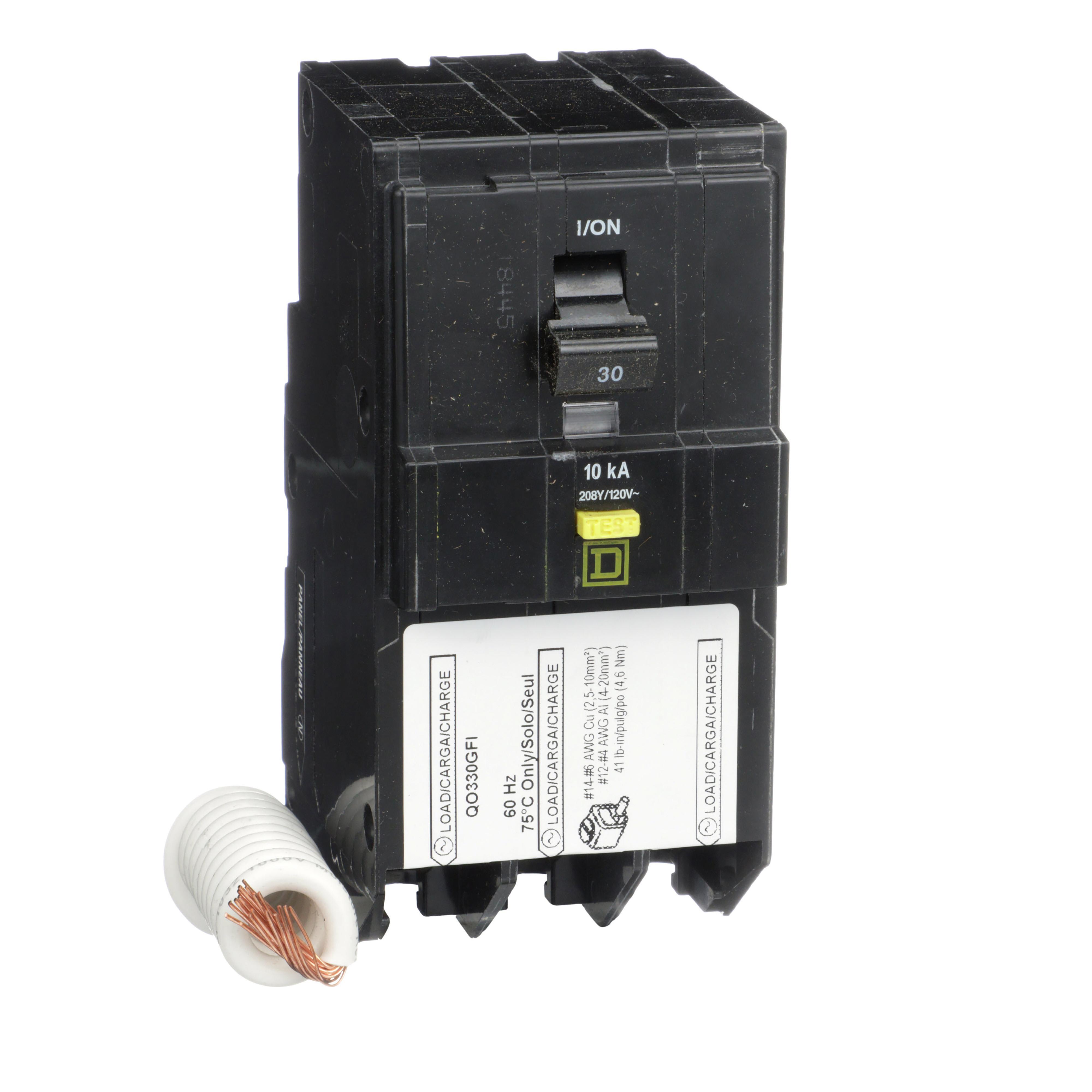 Square D™ QO™ Qwik-Gard® QO330GFI Class A Ground Fault Protecting Miniature Circuit Breaker, 240 V AC, 30 A, 10 kA Interrupt, 3 Poles, Thermal Magnetic Trip