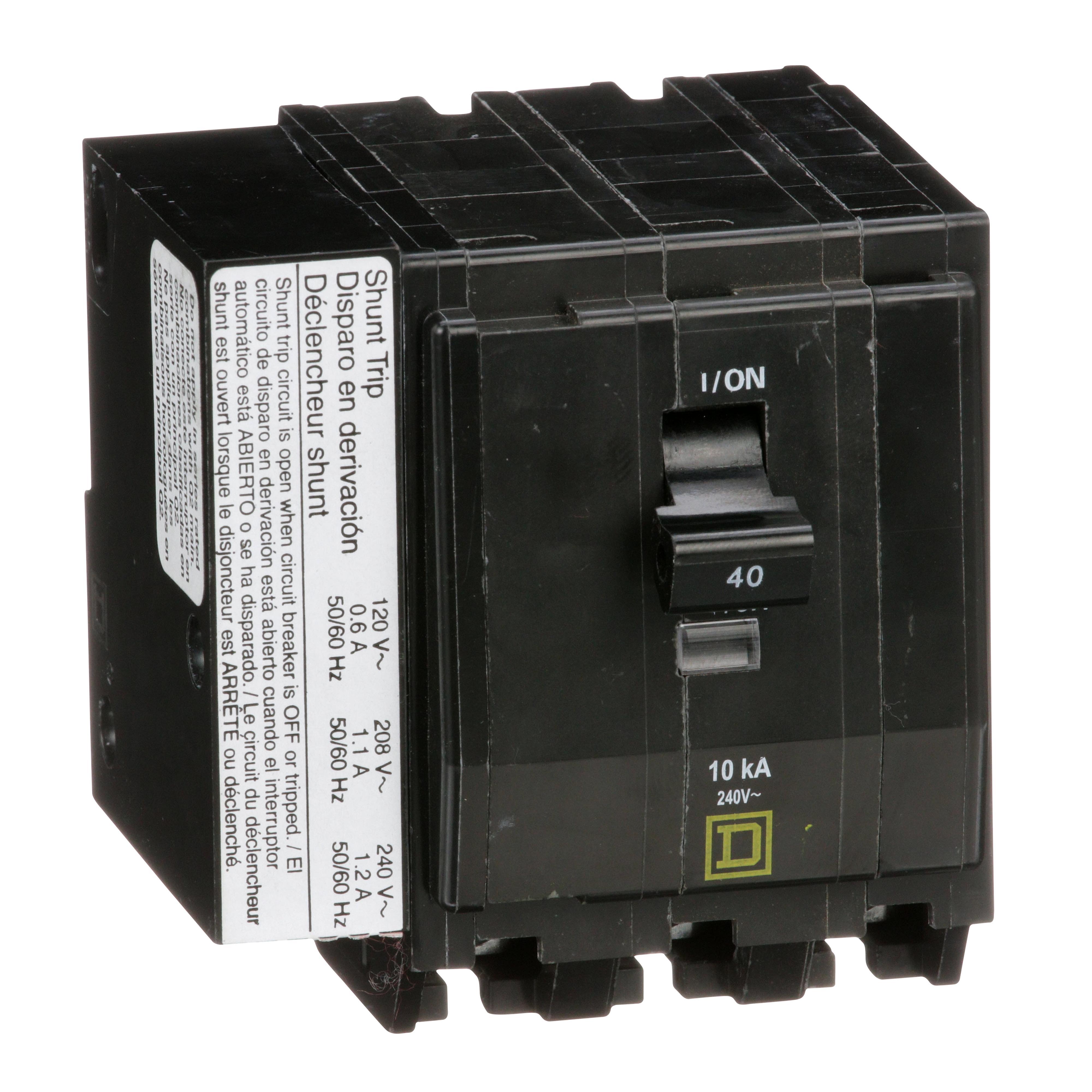 Square D™ QO™ QO3401021 Standard Miniature Circuit Breaker, 240 V AC, 40 A, 10 kA Interrupt, 3 Poles, Thermal Magnetic Trip