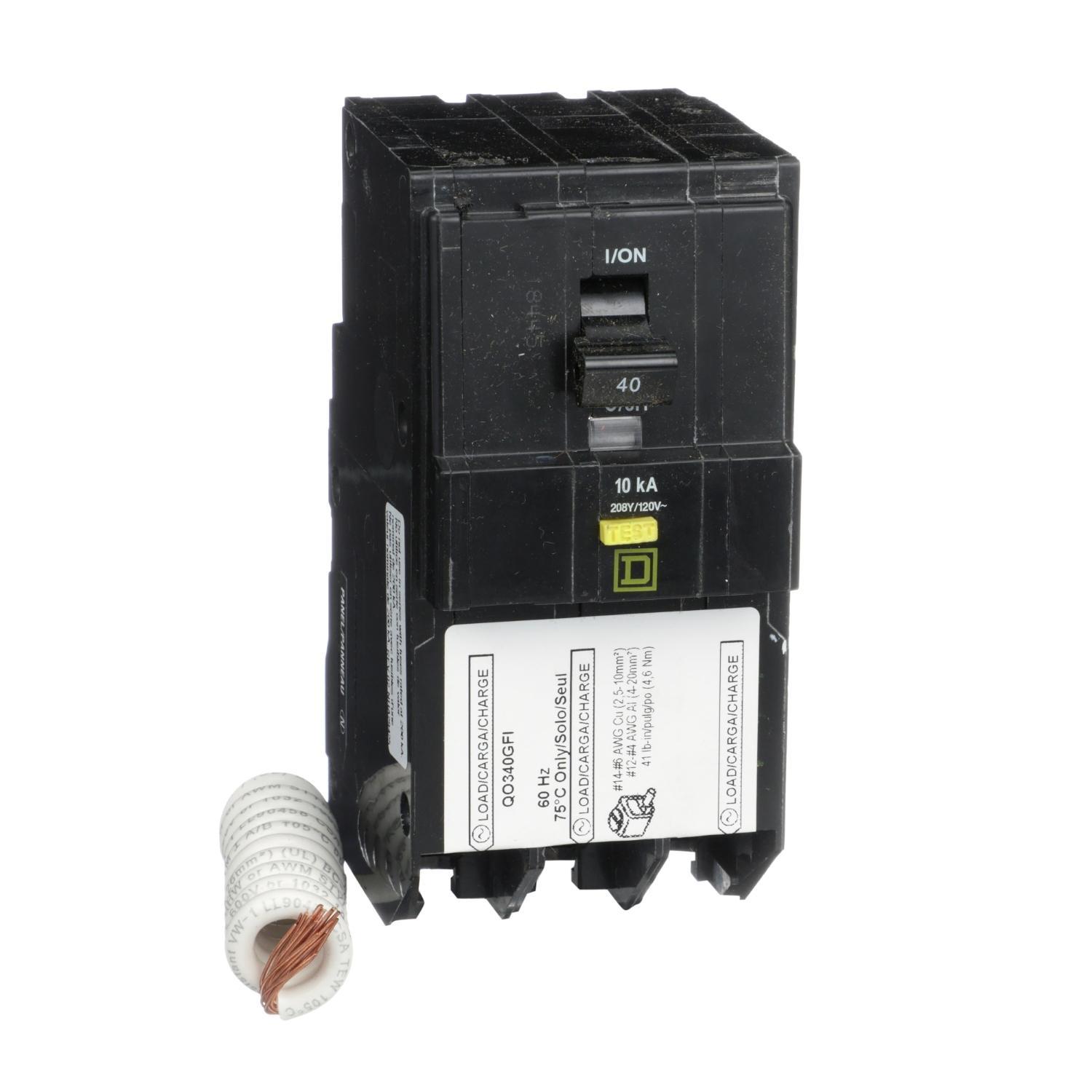 Square D™ QO™ Qwik-Gard® QO340GFI Class A Ground Fault Protecting Miniature Circuit Breaker, 240 V AC, 40 A, 10 kA Interrupt, 3 Poles, Thermal Magnetic Trip