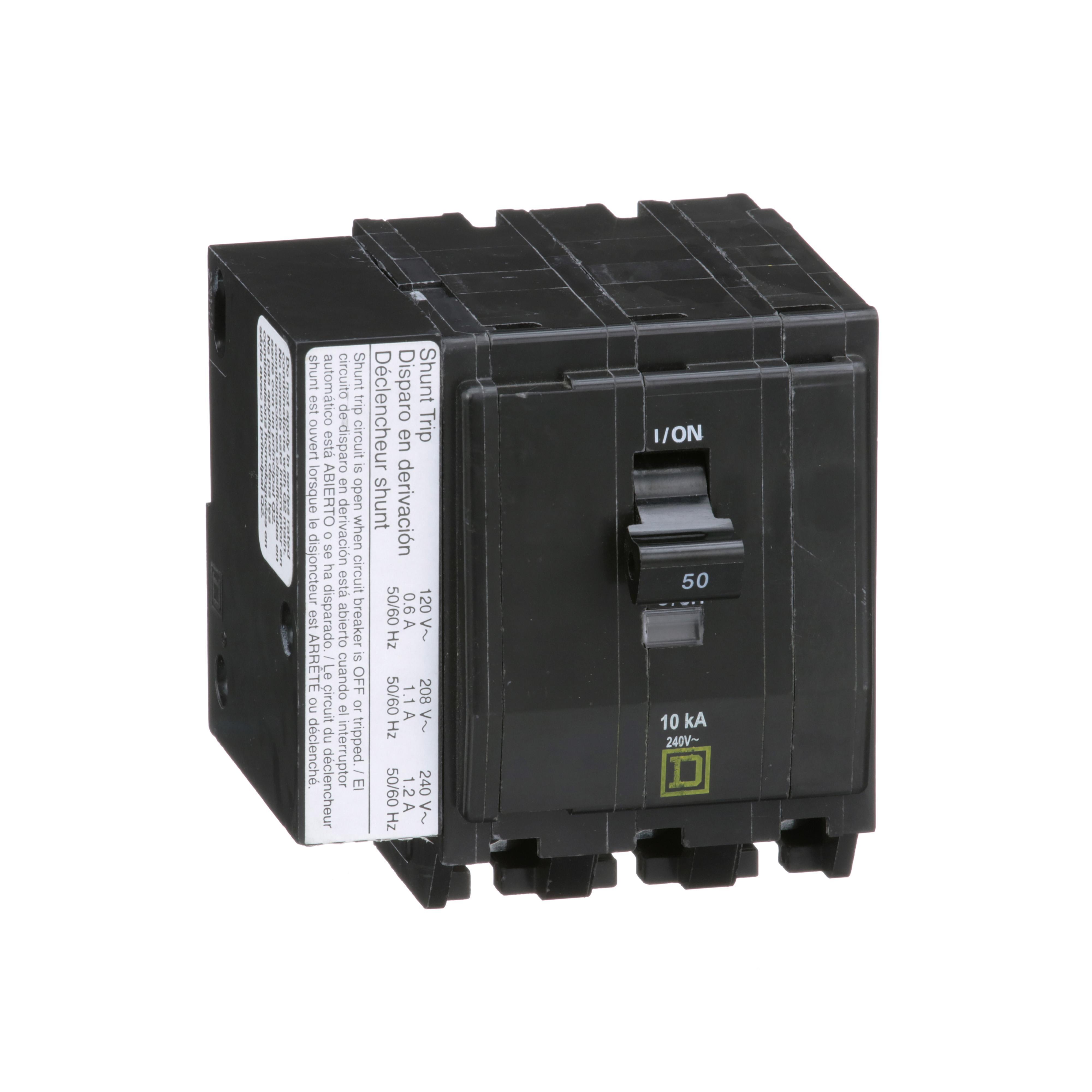 Square D™ QO™ QO3501021 Standard Miniature Circuit Breaker, 240 V AC, 50 A, 10 kA Interrupt, 3 Poles, Thermal Magnetic Trip