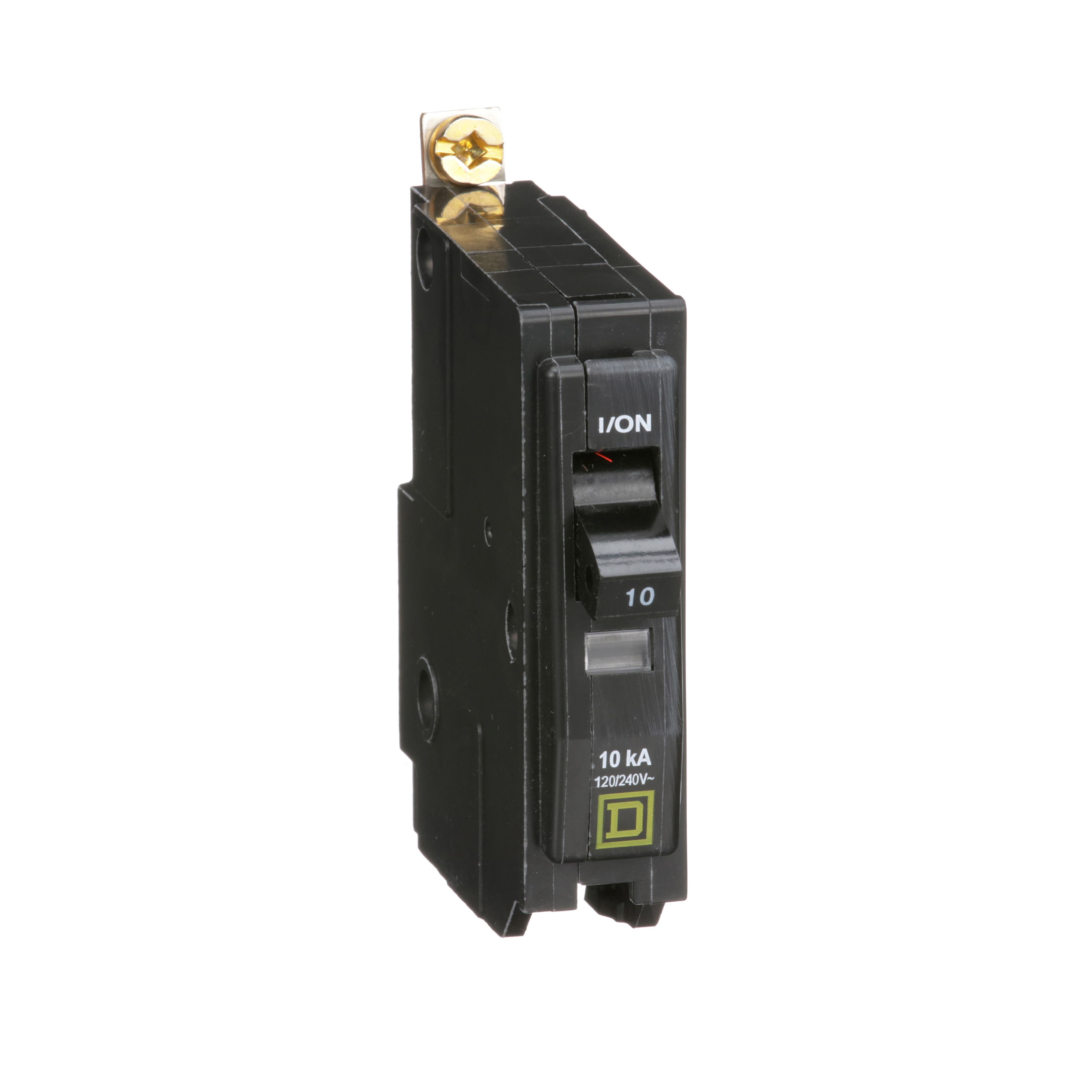 Square D™ QO™ QOB110 Standard Miniature Circuit Breaker, 120/240 V AC, 10 A, 10 kA Interrupt, 1 Pole, Thermal Magnetic Trip