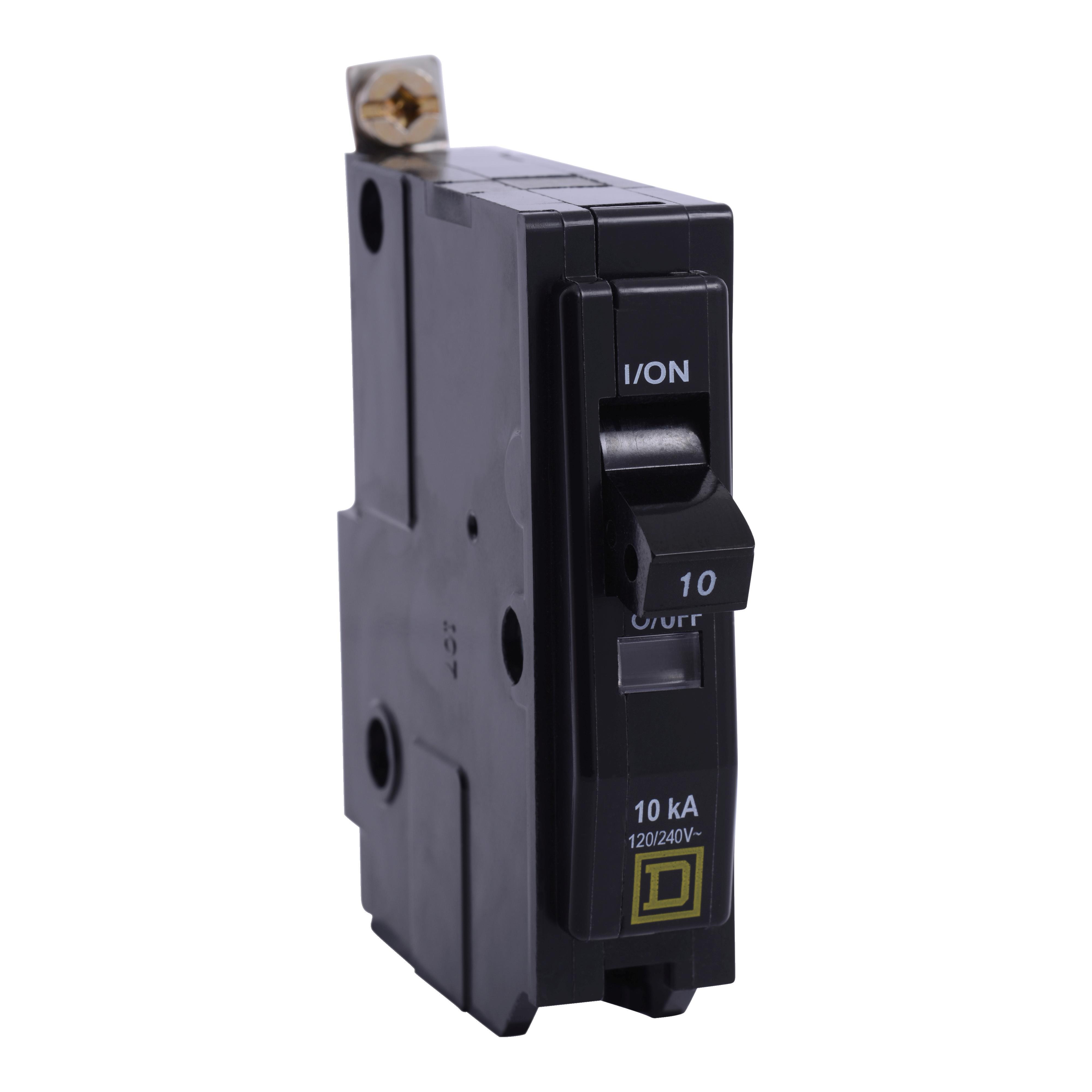 Square D™ QOB1105237 Type QOB Miniature Circuit Breaker, 120/240 VAC, 48 VDC, 10 A, 10 kA at 120/240 VAC, 5 kA at 48 VDC Interrupt, 1 Poles, Thermal Magnetic Trip