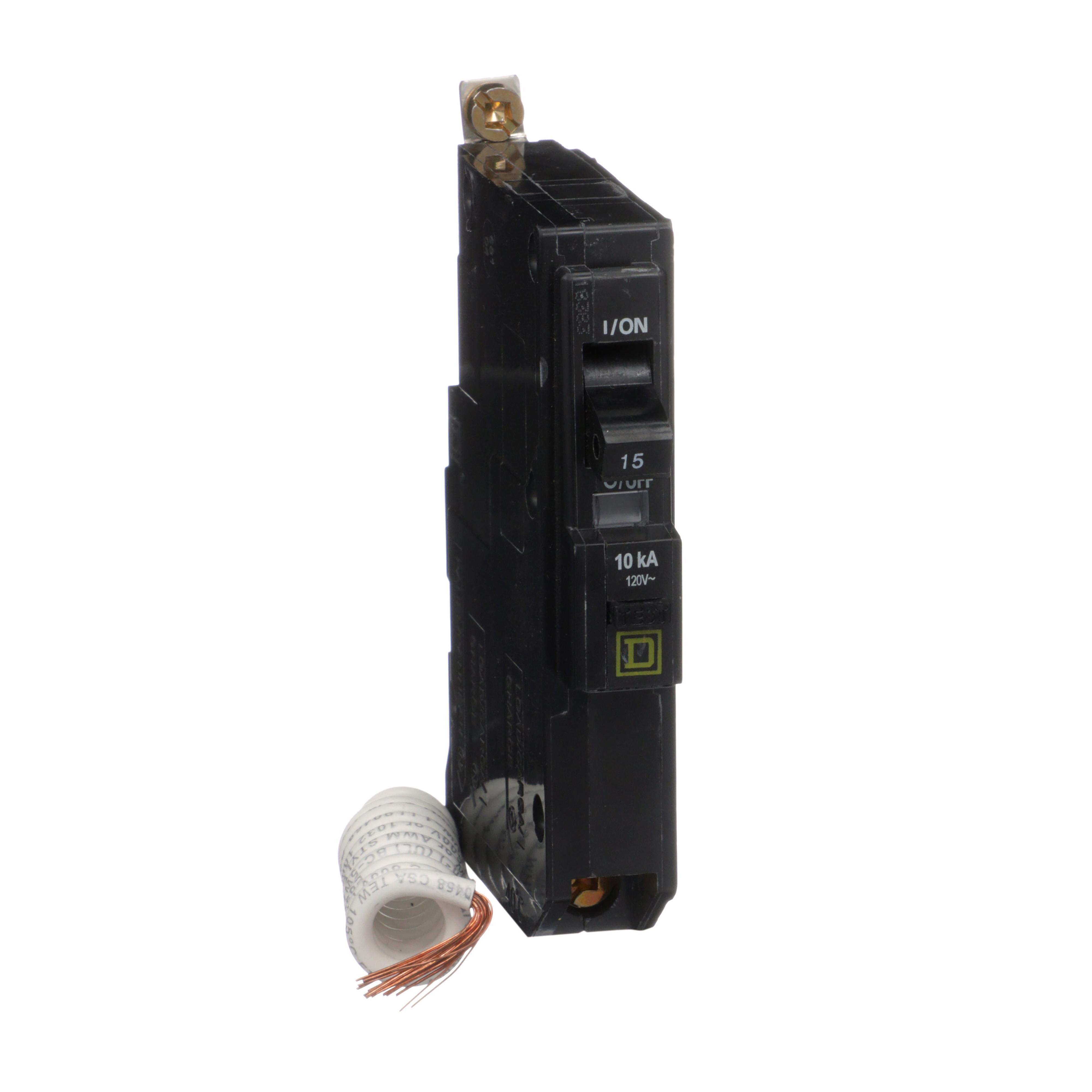 Square D™ QO™ QOB115EPD Type QOB-EPD Class B Ground Fault Miniature Circuit Breaker, 120/240 V AC, 15 A, 10 kA Interrupt, 1 Pole, Thermal Magnetic Trip