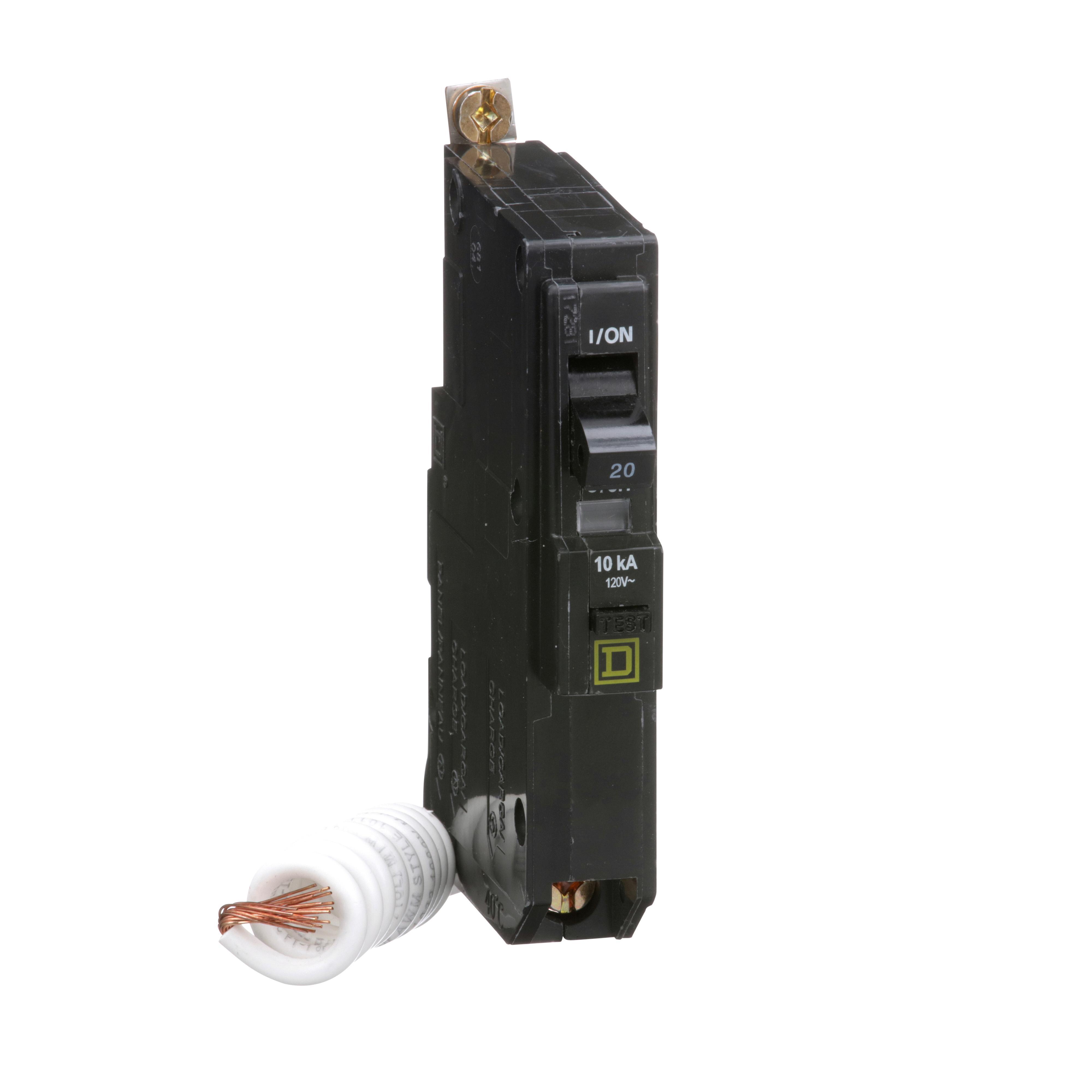 Square D™ QO™ Qwik-Gard® QOB120EPD Class B Ground Fault Miniature Circuit Breaker, 120 V AC, 20 A, 10 kA Interrupt, 1 Pole, Thermal Magnetic Trip