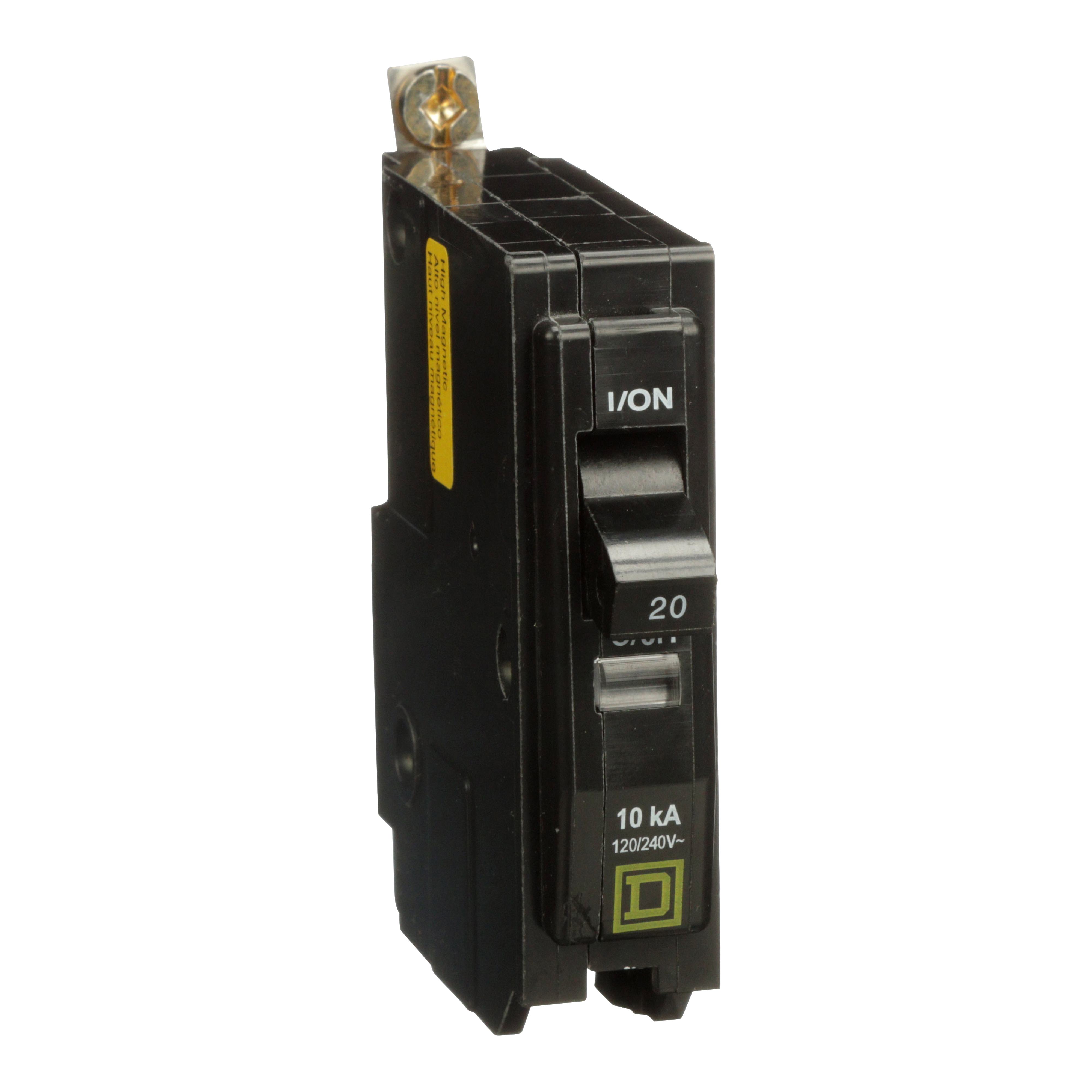 Square D™ QO™ QOB120HM Type QOB High Magnetic Miniature Circuit Breaker, 120 V AC, 20 A, 10 kA Interrupt, 1 Pole, Thermal Magnetic Trip