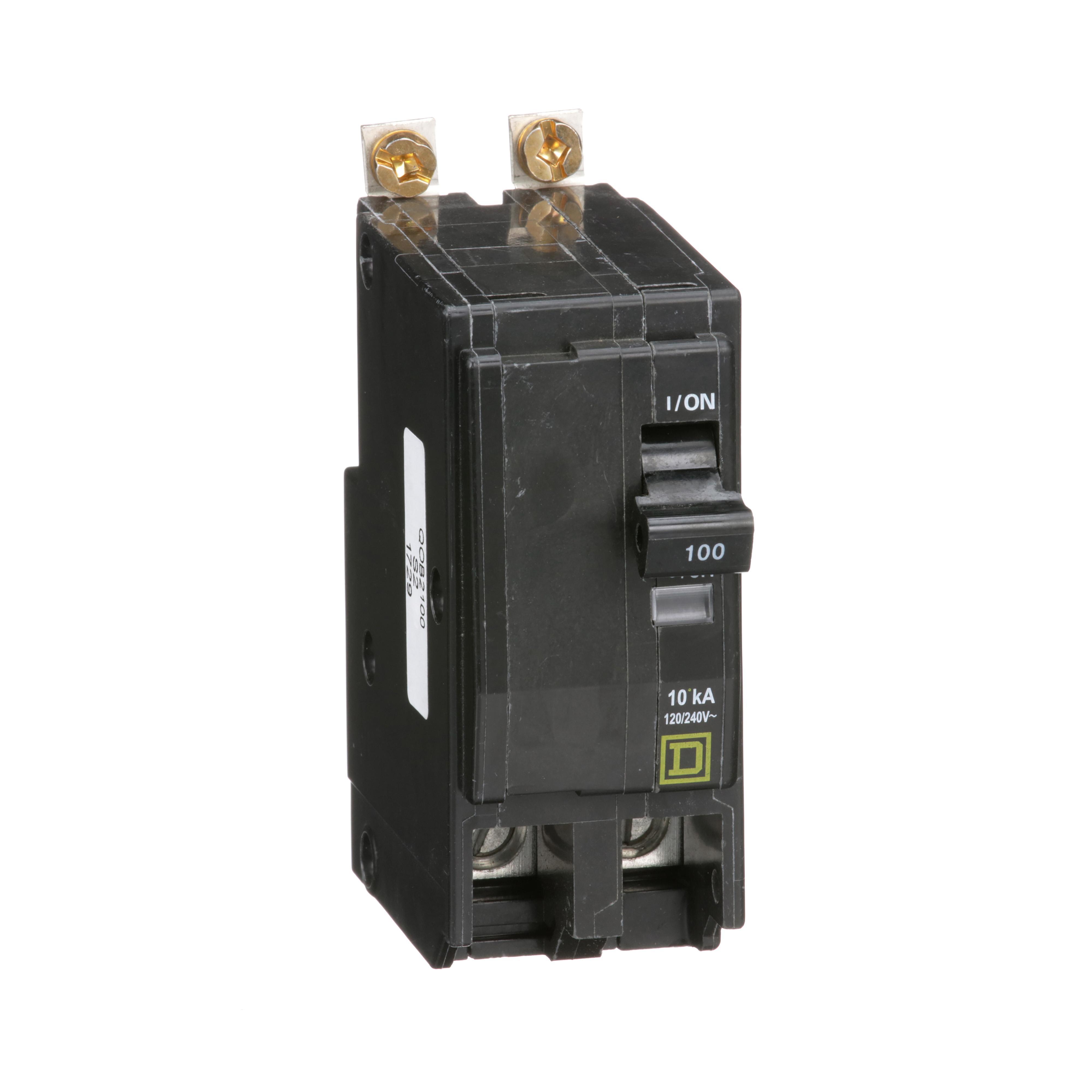 Square D™ QOB2100 Standard Miniature Circuit Breaker, 120/240 V AC, 100 A, 10 kA Interrupt, 2 Poles, Thermal Magnetic Trip