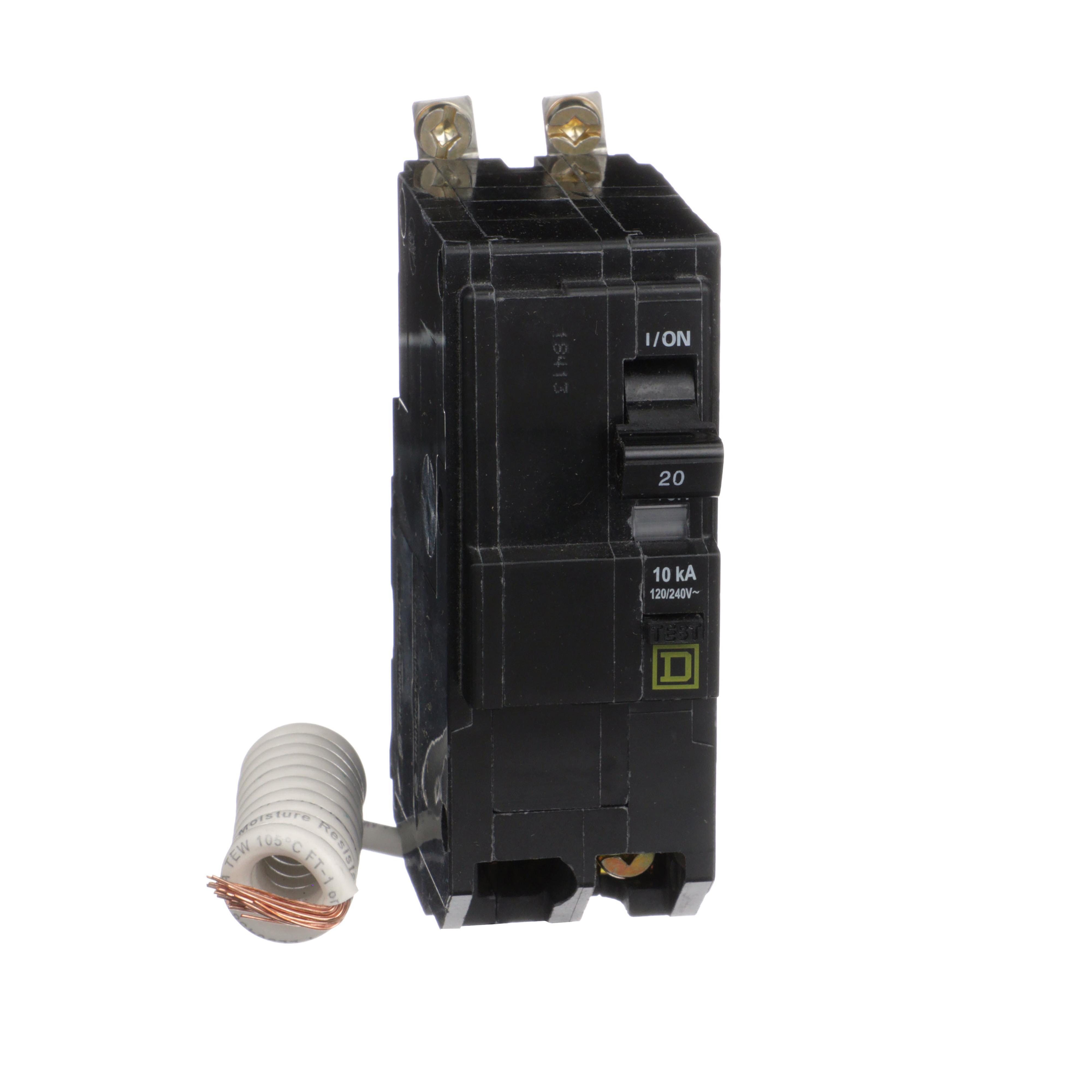Square D™ QO™ QOB220EPD Class B Ground Fault Miniature Circuit Breaker, 120/240 V AC, 20 A, 10 kA Interrupt, 2 Poles, Thermal Magnetic Trip