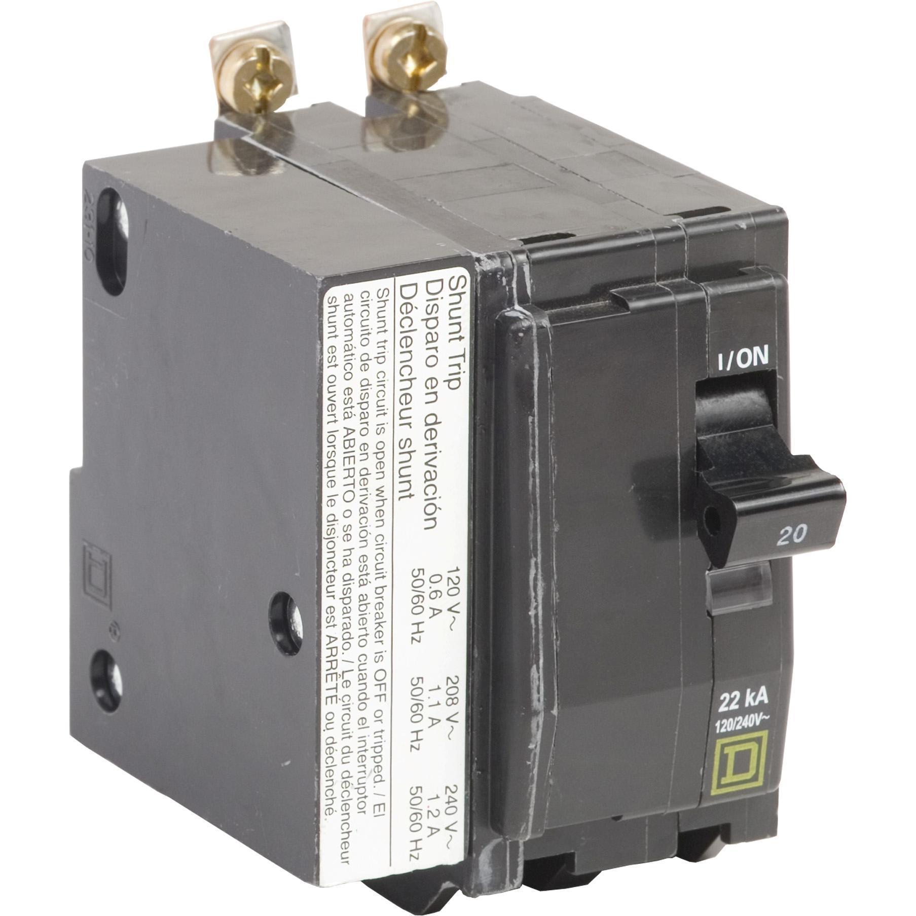 Square D™ QO™ QOB220VH1021 Type QOB-VH Standard Miniature Circuit Breaker, 120/240 V AC, 20 A, 22 kA Interrupt, 2 Poles, Thermal Magnetic Trip