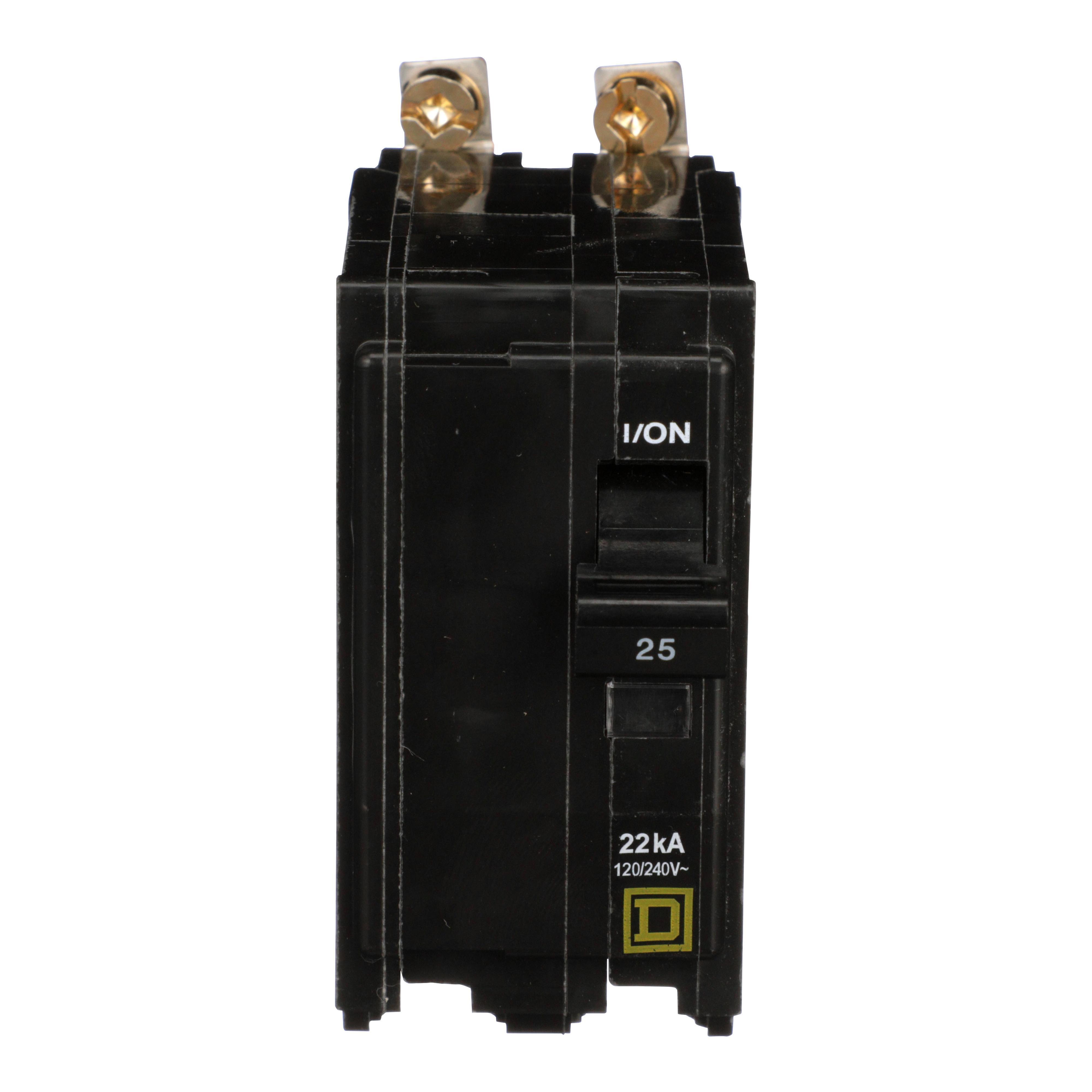Square D™ QO™ QOB225VH Type QOB-VH Standard Miniature Circuit Breaker, 120/240 V AC, 25 A, 22 kA Interrupt, 2 Poles, Thermal Magnetic Trip