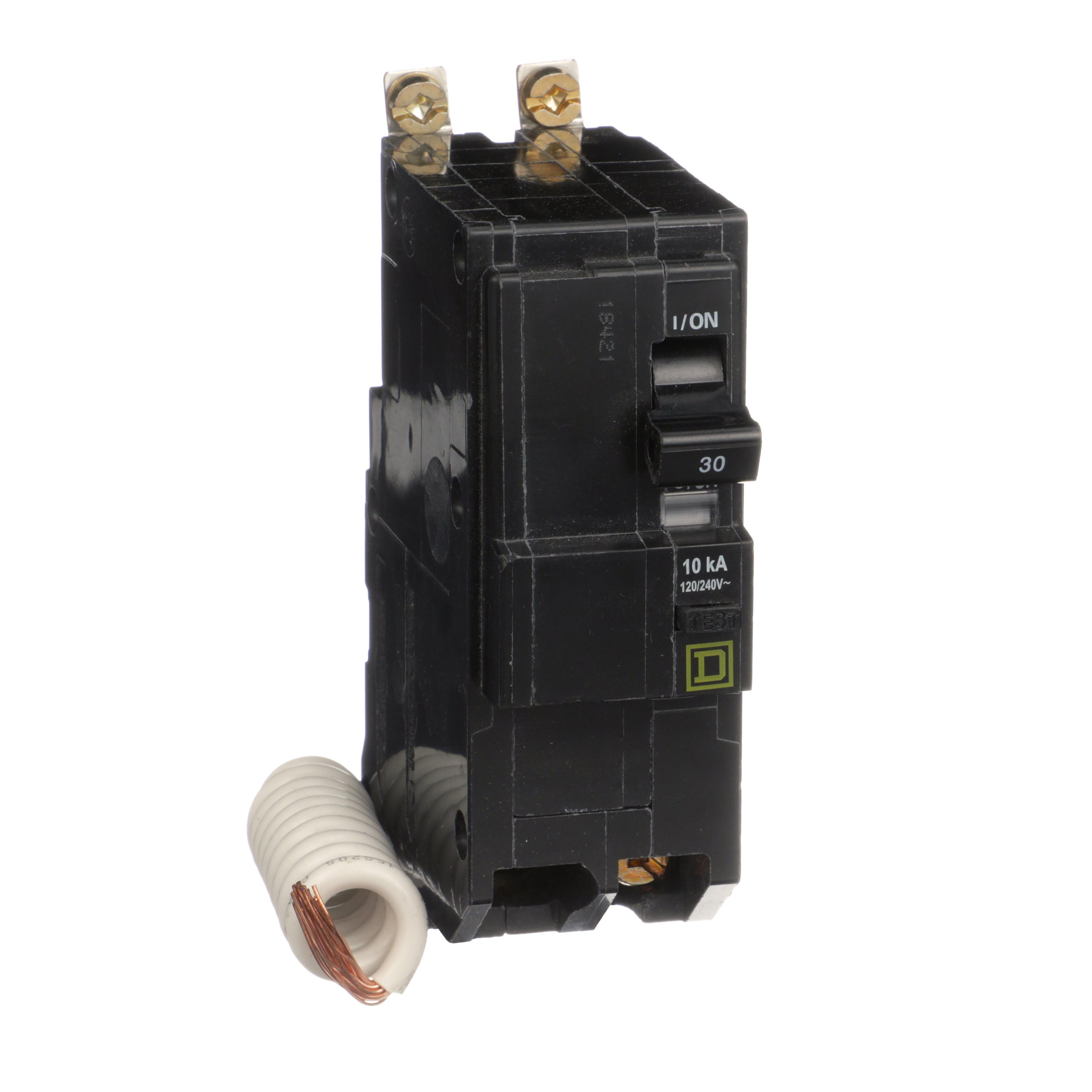 Square D™ QO™ QOB230EPD Class B Ground Fault Miniature Circuit Breaker, 120/240 V AC, 30 A, 10 kA Interrupt, 2 Poles, Thermal Magnetic Trip