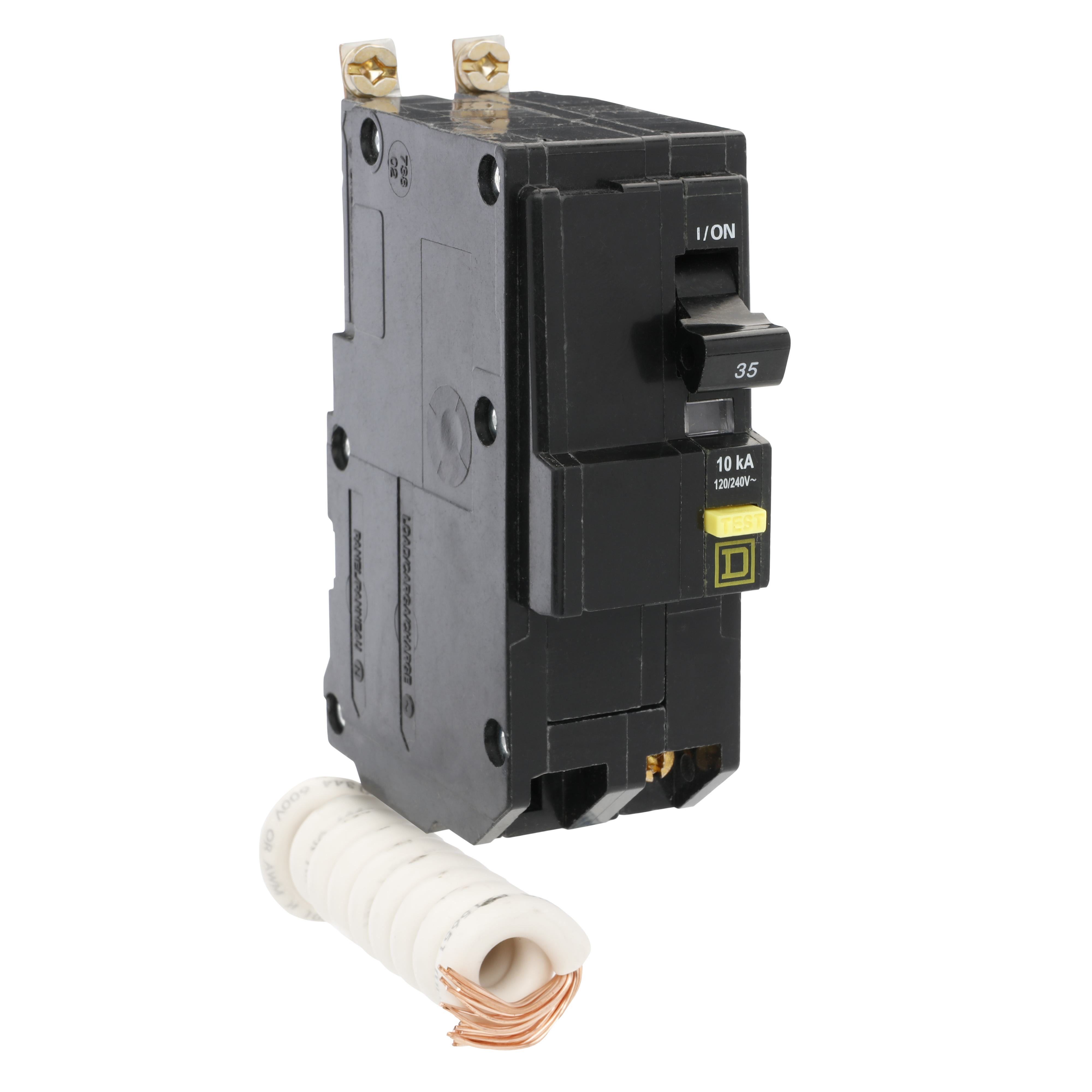 Square D™ QO™ QOB235GFI 2-Space Class A Ground Fault Protecting Miniature Circuit Breaker With Visi-Trip™ Indicator, 120/240 V AC, 35 A, 10 kA Interrupt, 2 Poles