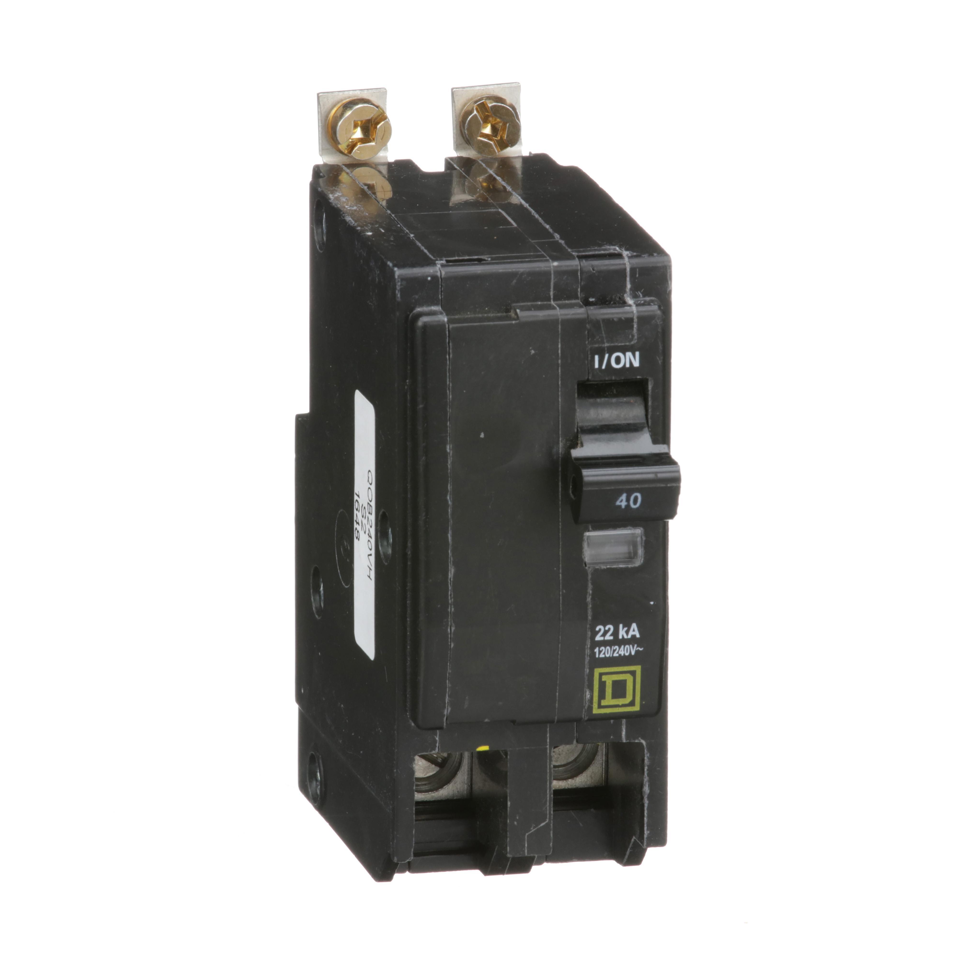 Square D™ QO™ QOB240VH Standard Miniature Circuit Breaker, 120/240 V AC, 40 A, 22 kA Interrupt, 2 Poles, Thermal Magnetic Trip
