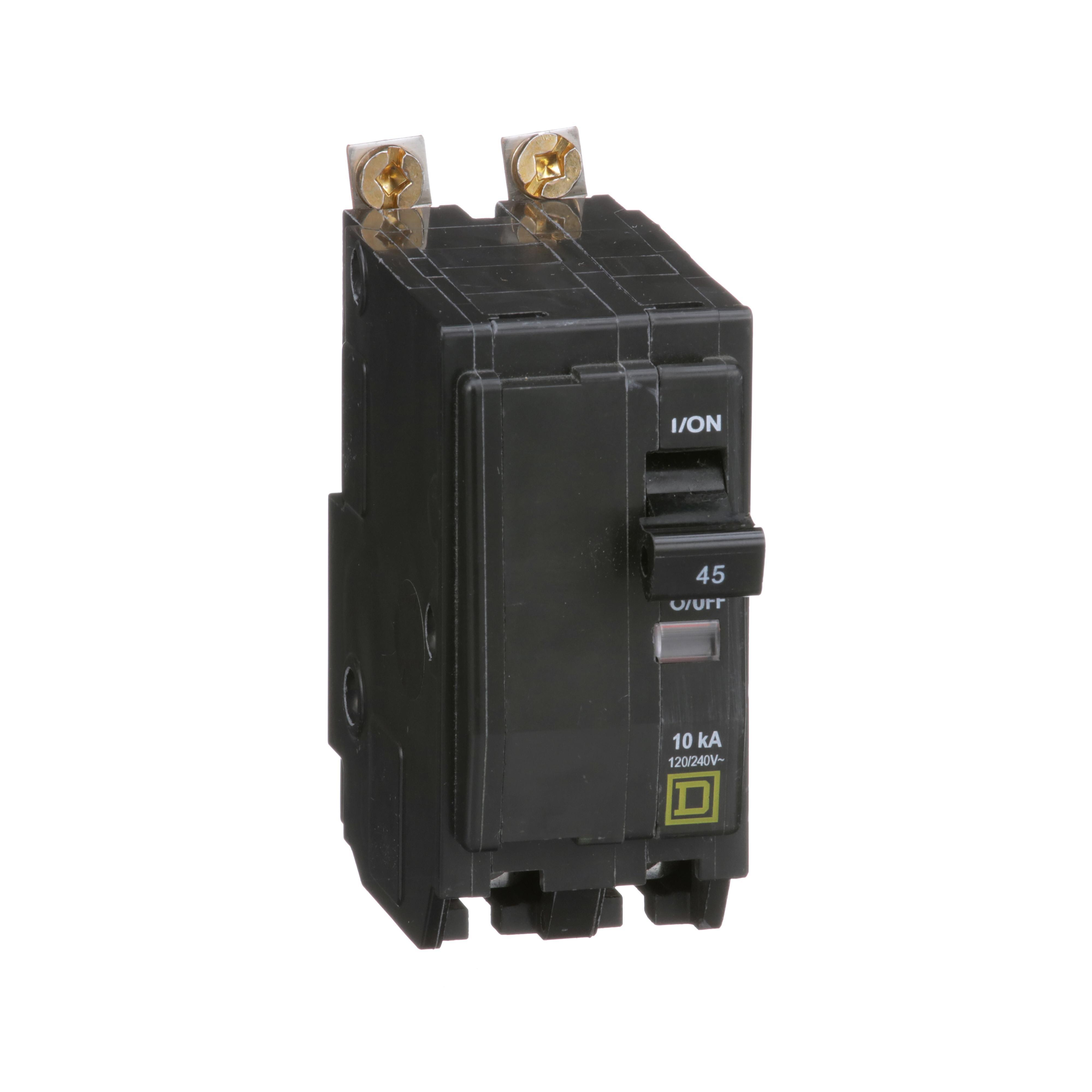 Square D™ QO™ QOB245 Standard Miniature Circuit Breaker, 120/240 V AC, 45 A, 10 kA Interrupt, 2 Poles, Thermal Magnetic Trip