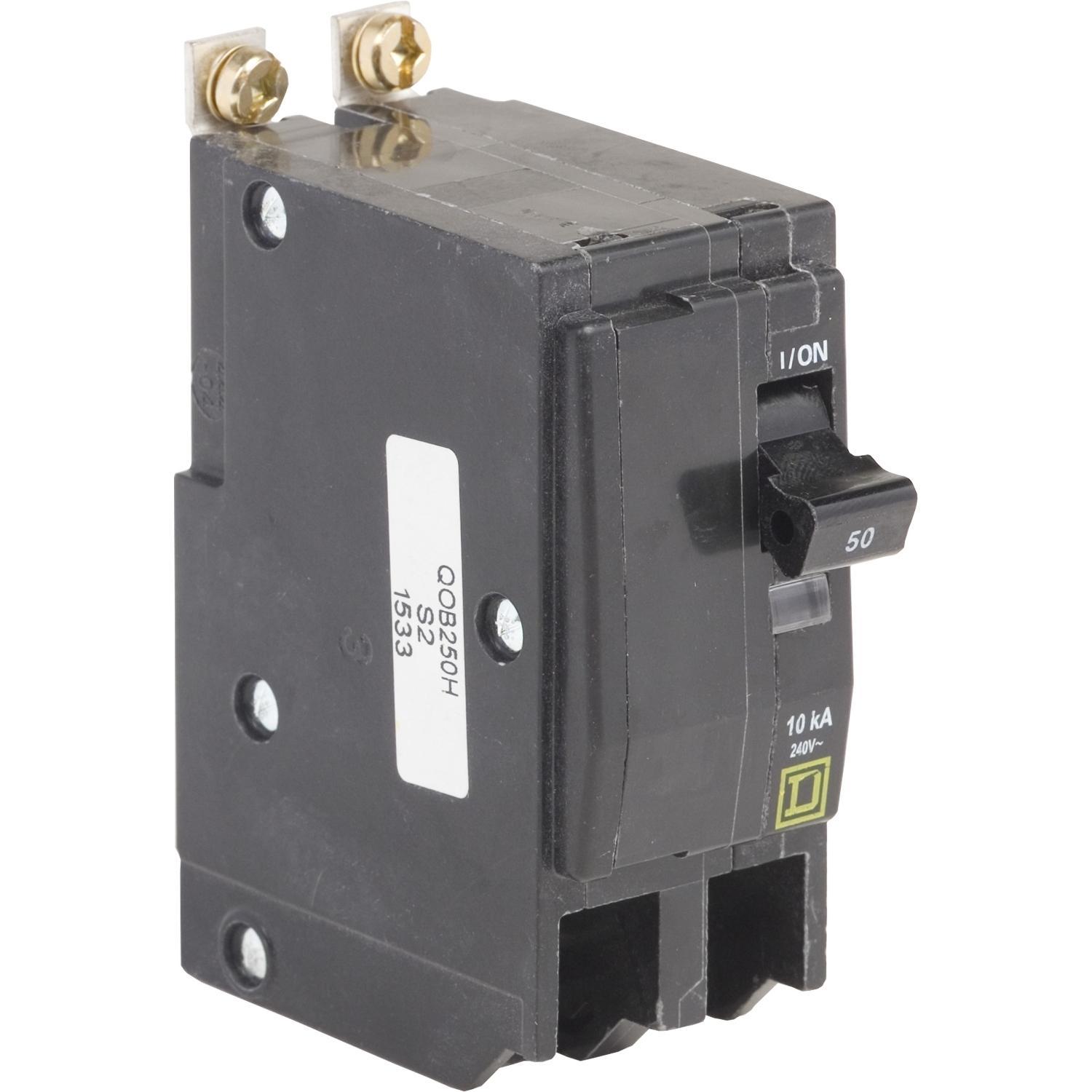 Square D™ QO™ QOB250H Type QOB-H Miniature Circuit Breaker, 240 V AC, 50 A, 10 kA at 120/240 V AC Interrupt, 2 Poles, Thermal Magnetic Trip