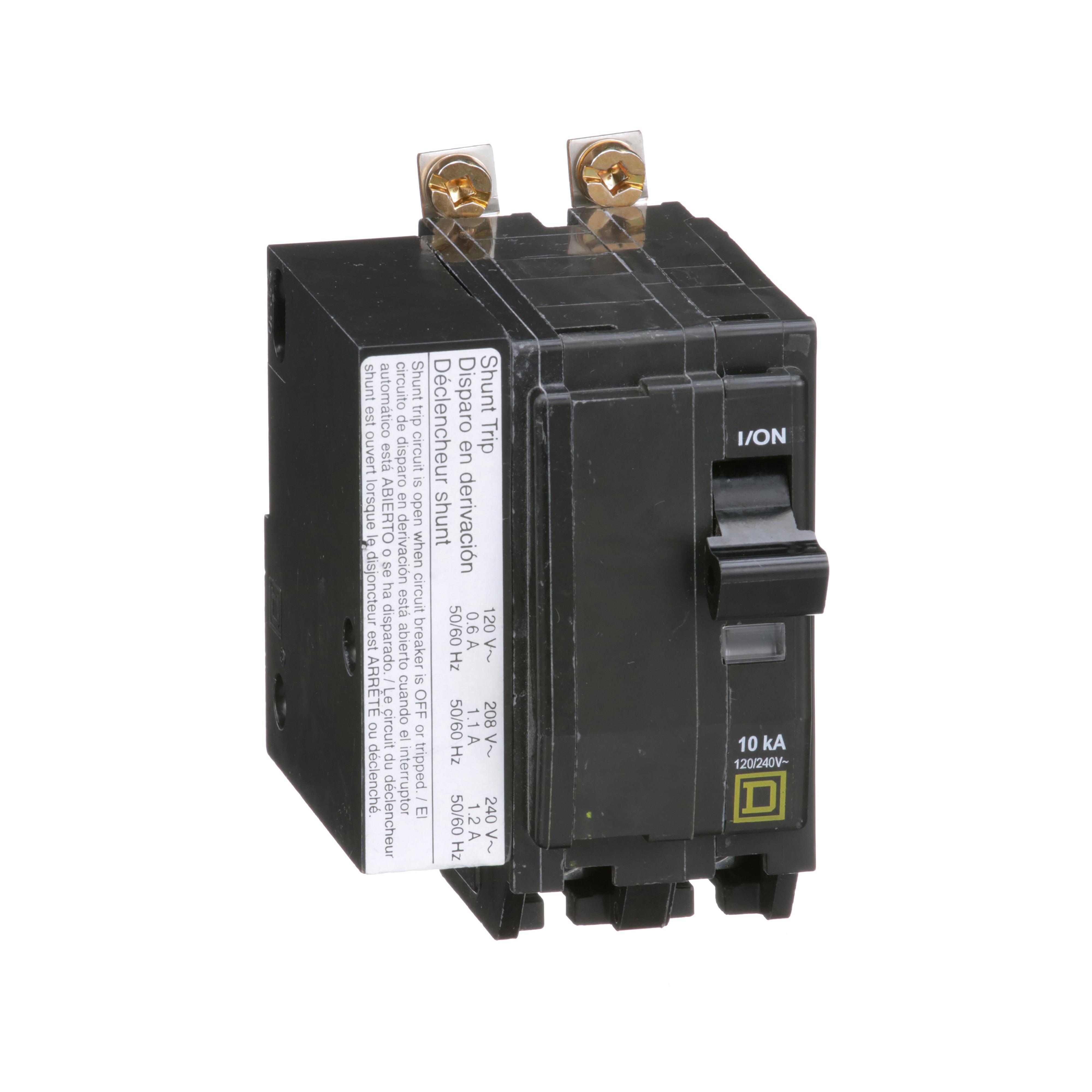Square D™ QO™ QOB2401021 Type QOB Standard Miniature Circuit Breaker, 120/240 V AC, 40 A, 10 kA Interrupt, 2 Poles, Thermal Magnetic Trip