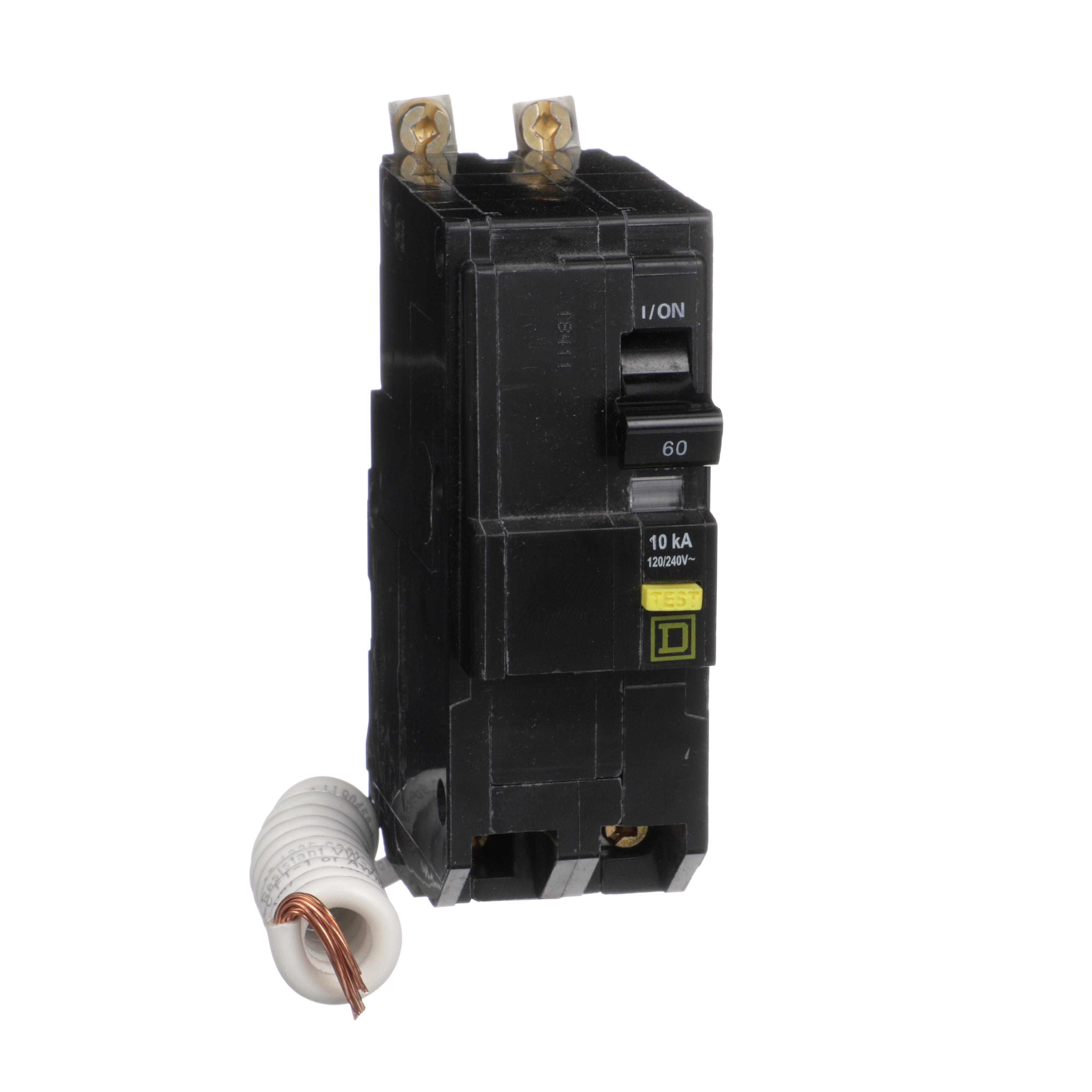Square D™ QO™ QOB260GFI Type QOB-GFI Class A Ground Fault Miniature Circuit Breaker, 120/240 V AC, 60 A, 10 kA at 120/240 V AC Interrupt, 2 Poles, Thermal Magnetic Trip