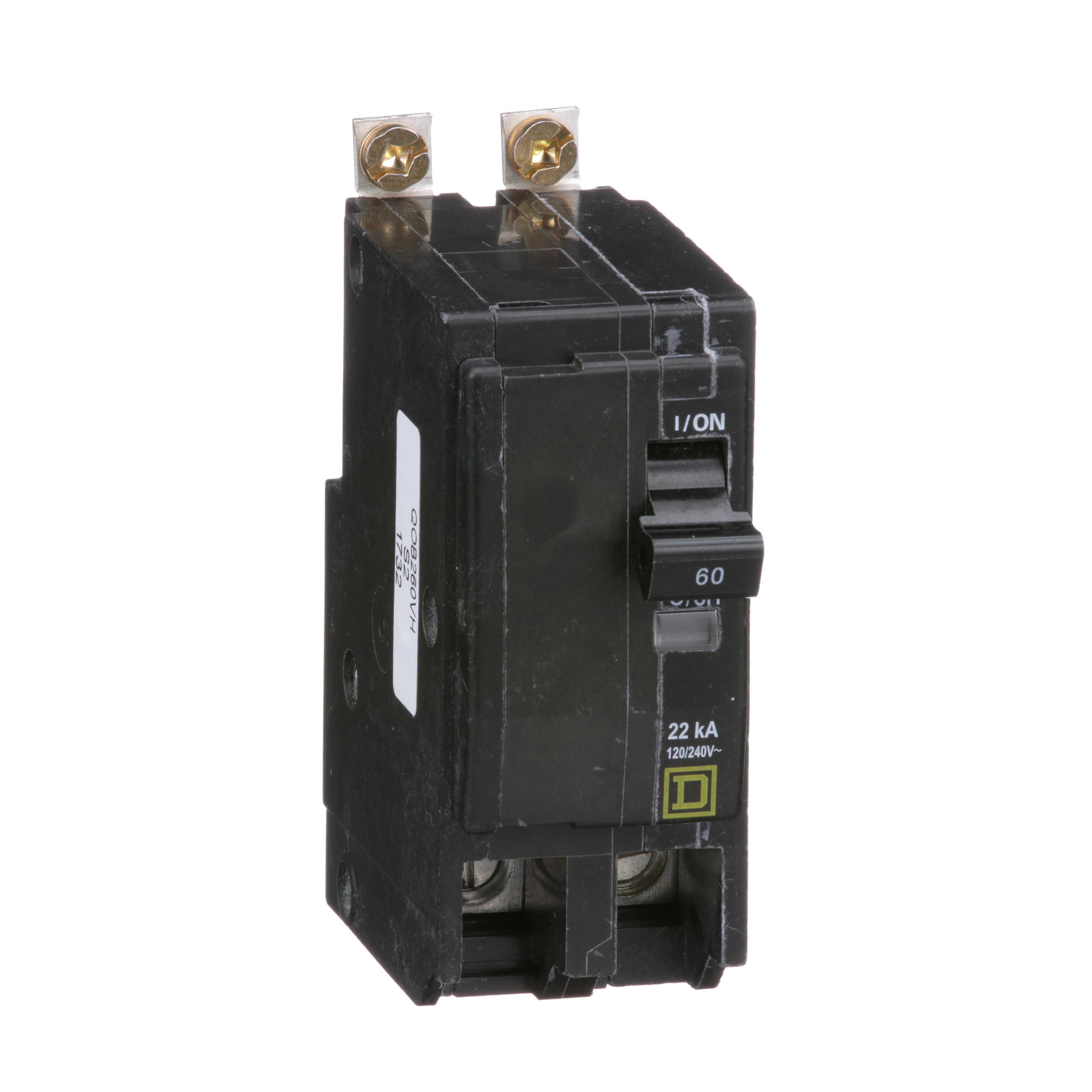 Square D™ QO™ QOB260VH Standard Miniature Circuit Breaker, 120/240 V AC, 60 A, 22 kA Interrupt, 2 Poles, Thermal Magnetic Trip
