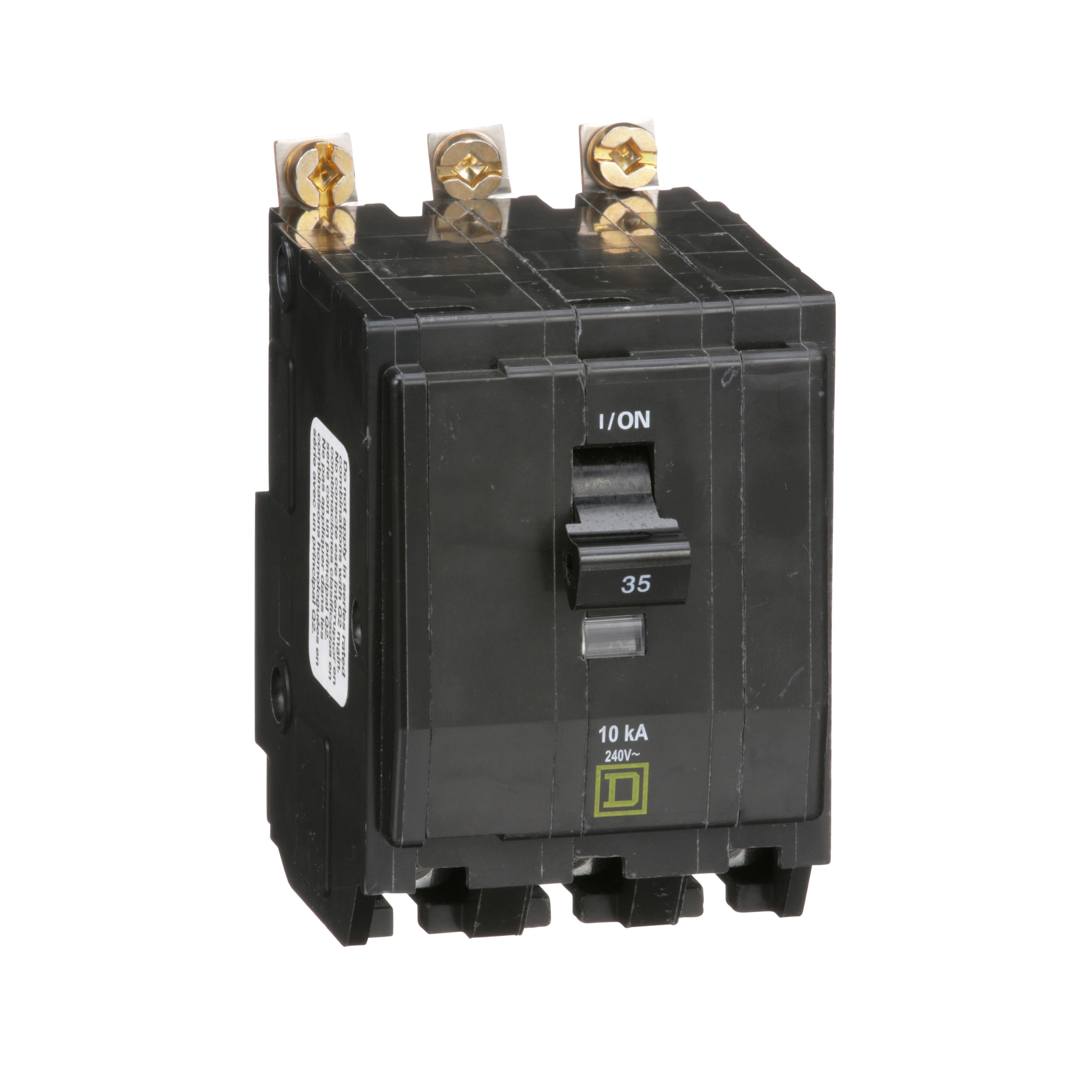 Square D™ QO™ QOB335 Standard Miniature Circuit Breaker, 240 V AC, 35 A, 10 kA Interrupt, 3 Poles, Thermal Magnetic Trip