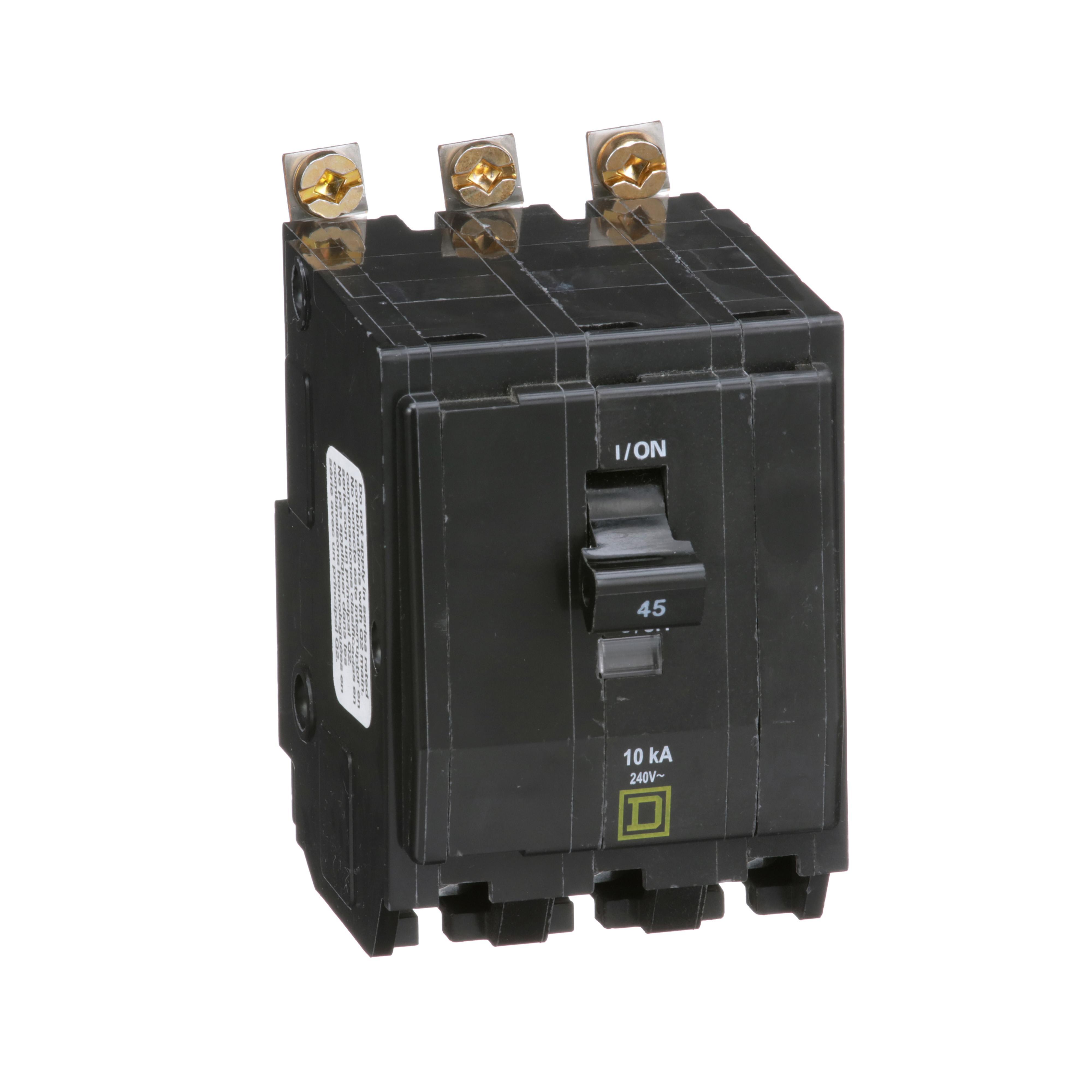 Square D™ QO™ QOB345 Standard Miniature Circuit Breaker, 240 V AC, 45 A, 10 kA Interrupt, 3 Poles, Thermal Magnetic Trip