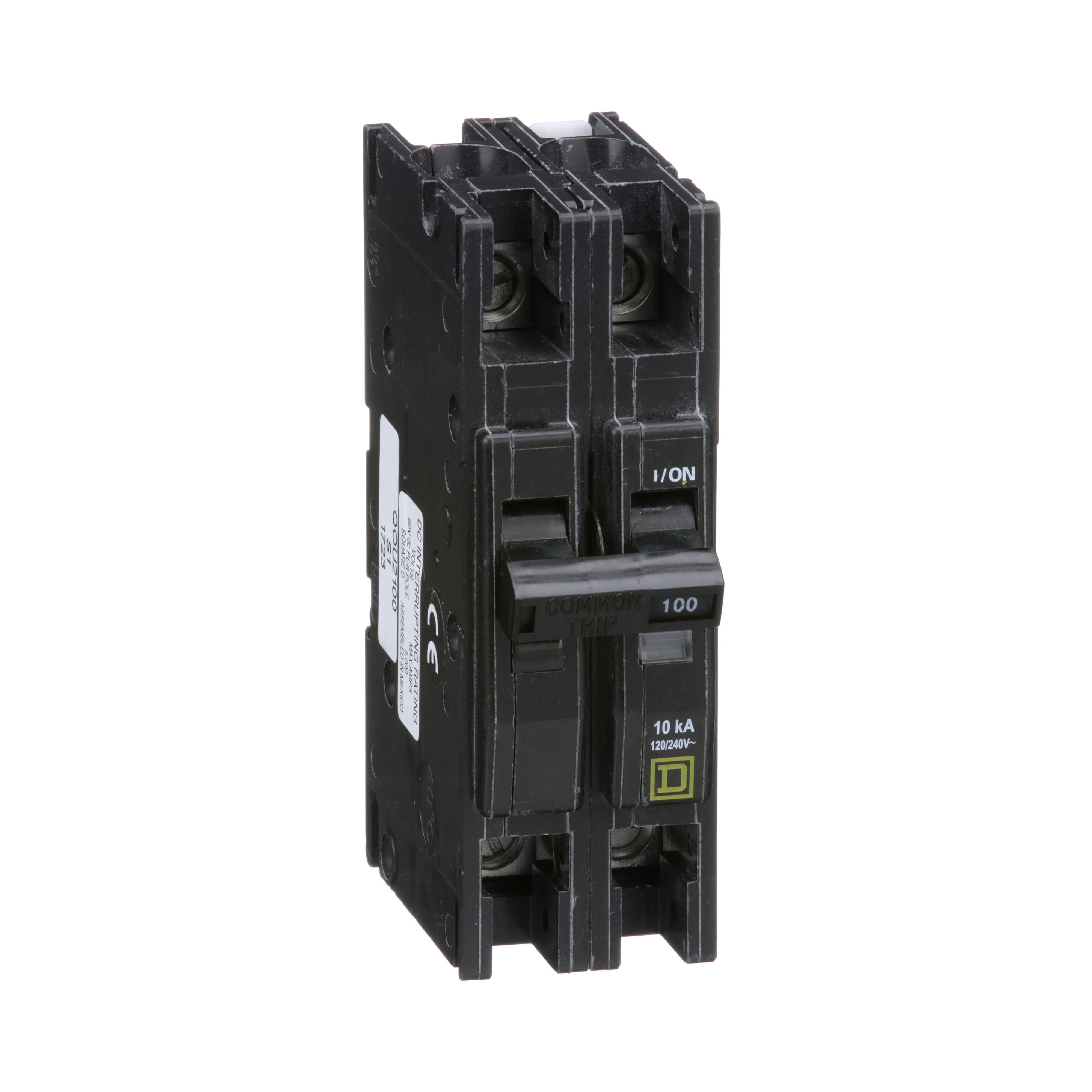 Square D™ QOU2100 Type QOU Standard Miniature Circuit Breaker, 120/240 V AC, 100 A, 10 kA Interrupt, 2 Poles, Thermal Magnetic Trip