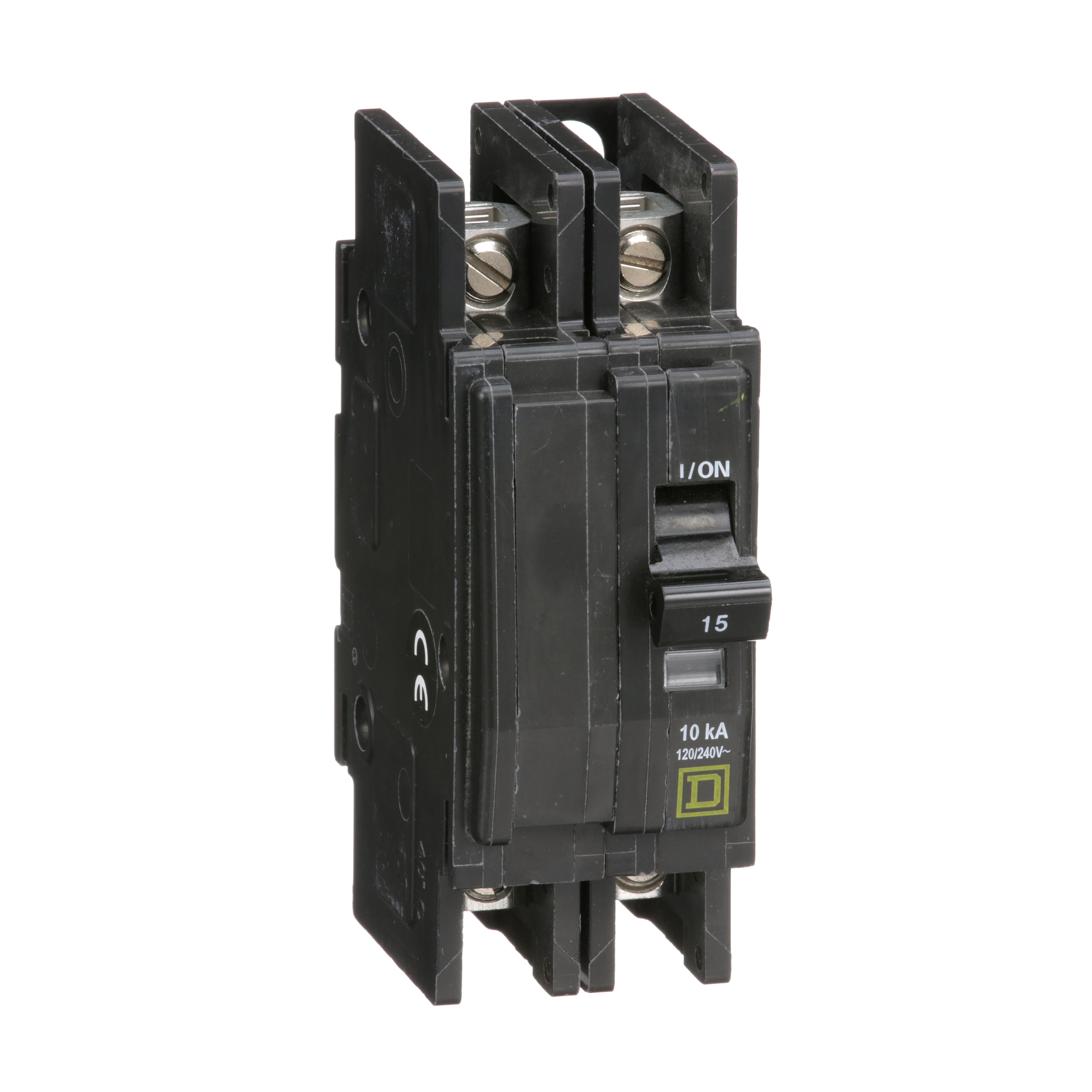 Square D™ QO™ QOU215 Type QOU Standard Unit Mount Miniature Circuit Breaker, 120/240 V AC, 15 A, 10 kA Interrupt, 2 Poles, Thermal Magnetic Trip