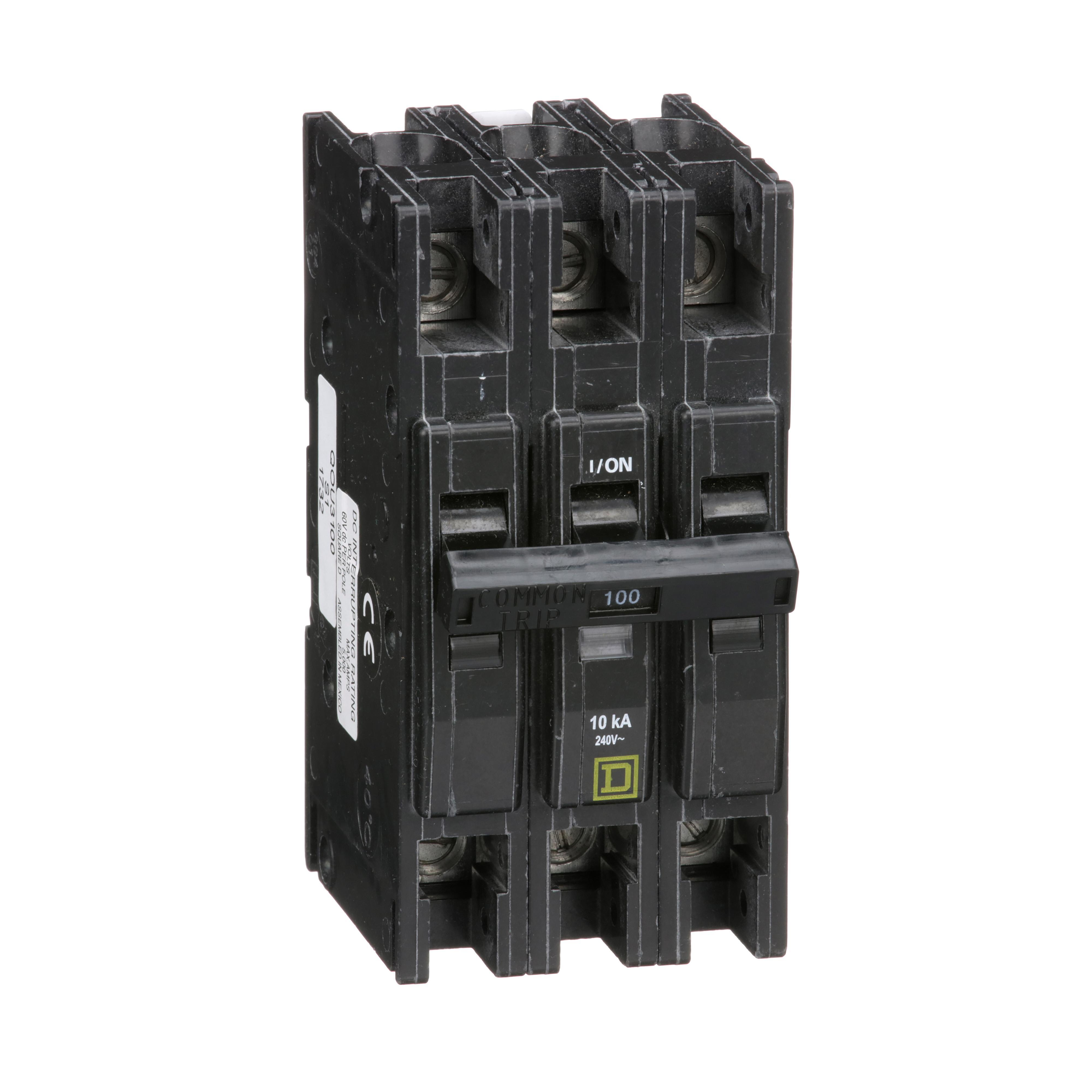 Square D™ QO™ QOU3100 Type QOU Standard Unit Mount Miniature Circuit Breaker, 240 V AC, 100 A, 10 kA Interrupt, 3 Poles, Thermal Magnetic Trip