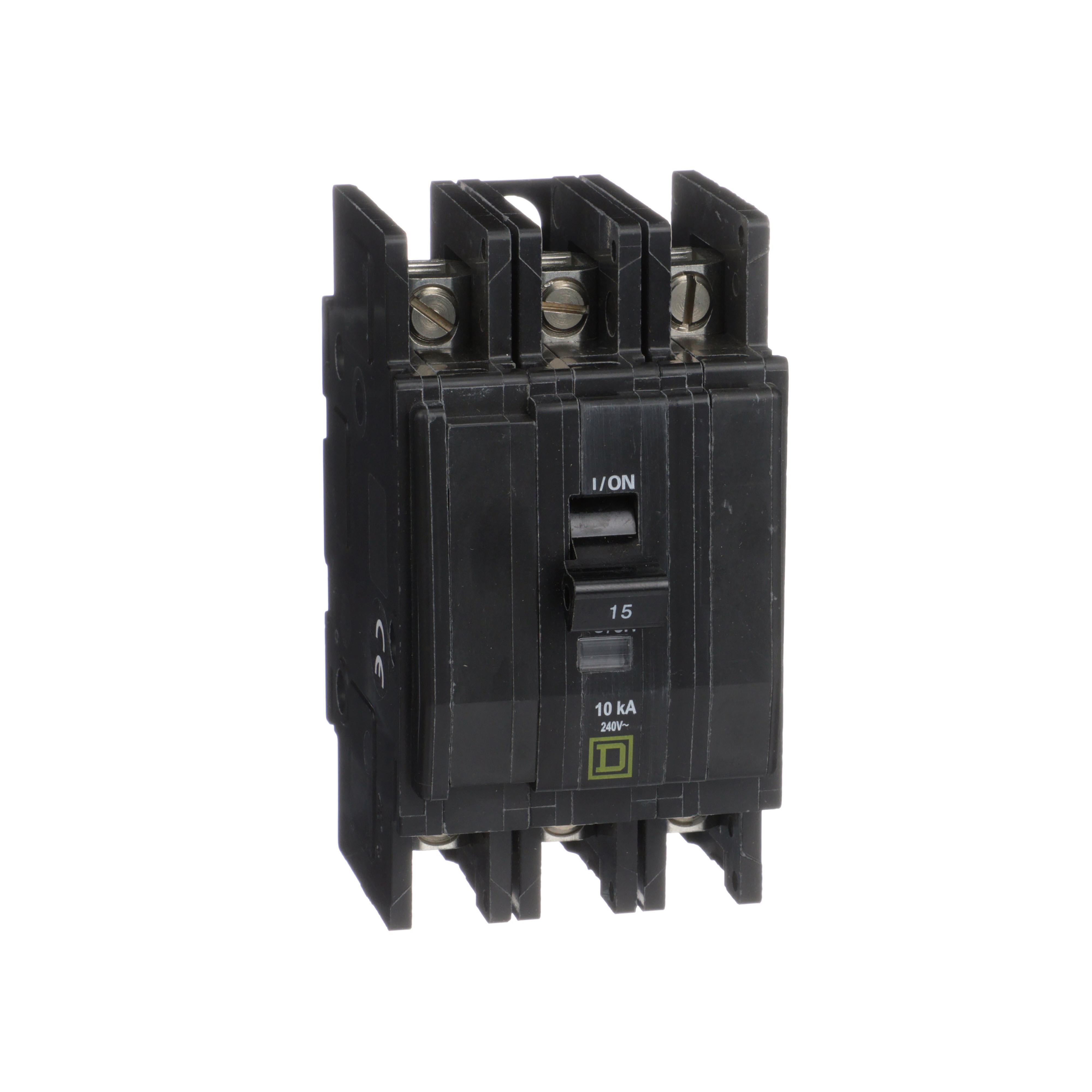 Square D™ QO™ QOU315 Type QOU Standard Unit Mount Miniature Circuit Breaker, 240 V AC, 15 A, 10 kA Interrupt, 3 Poles, Thermal Magnetic Trip