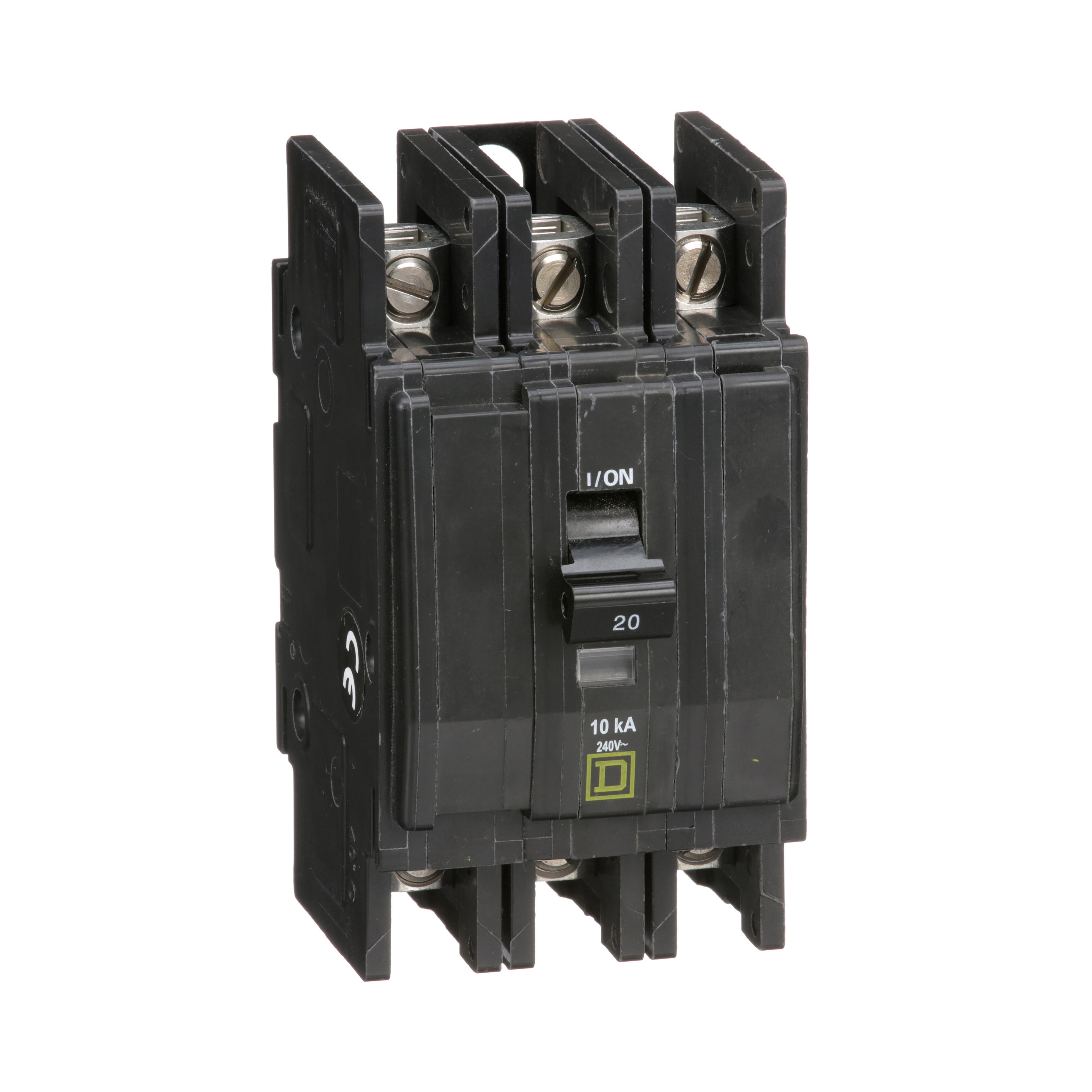 Square D™ QO™ QOU320 Type QOU Standard Unit Mount Miniature Circuit Breaker, 240 V AC, 20 A, 10 kA Interrupt, 3 Poles, Thermal Magnetic Trip
