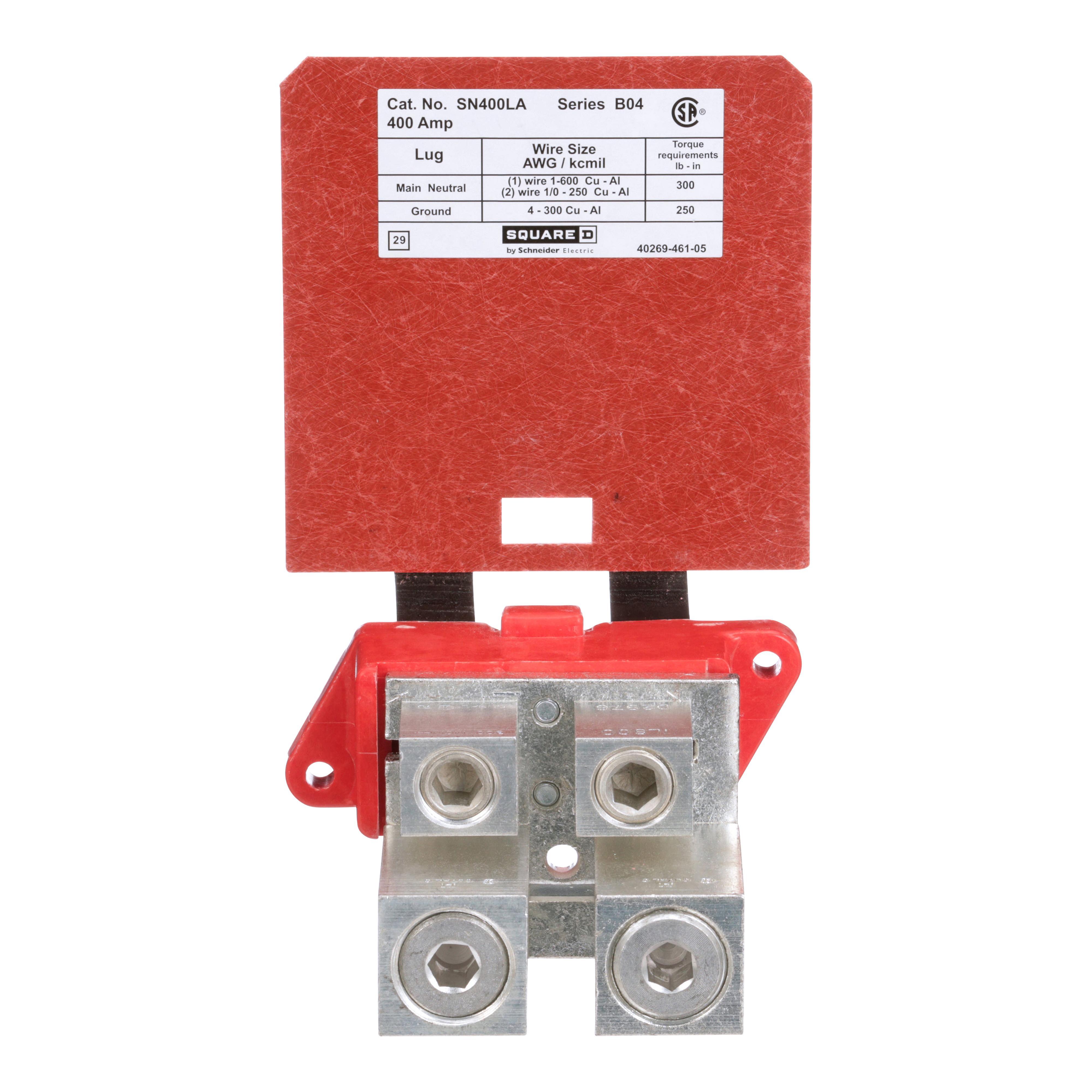 Square D™ SN400LA Groundable Insulated Standard Neutral Assembly, For Use With PowerPact™ 400 A HDL, HGL, HJL, HLL, JDL, JGL, JJL, JLL, LAL H and J-Frame Standard Circuit Breaker, NEMA 1/3R/4/4X/5/12/12K Enclosure