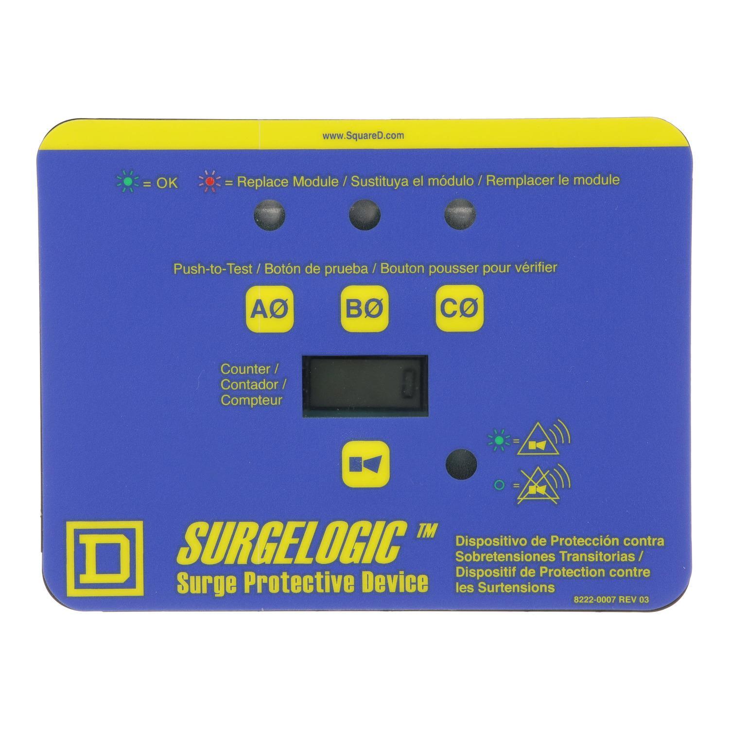 Square D™ Surgelogic™ TVS3DSPHC Display Kit, For Use With Transient Voltage Surge Suppressor Device, 120/240 V AC-208Y/120 V AC-480Y/277 V AC-600Y/347 V AC, 3 Phase Counter Horizontal