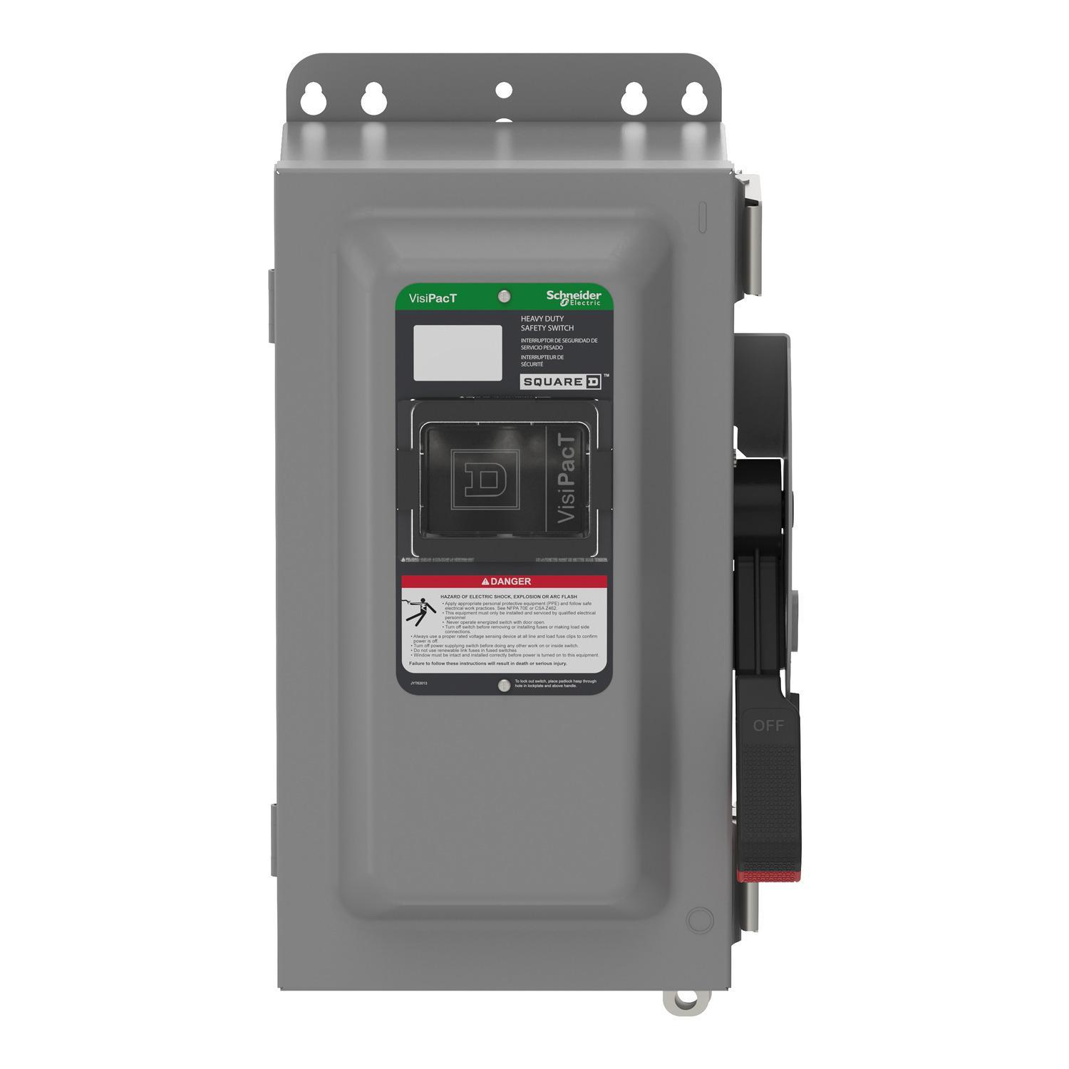 Square D™ VH222NAWKGL Heavy Duty Fusible Disconnect Safety Switch, 240 V AC/250 V DC, 60 A, 3, 7.5, 10, 15 hp, DPST Contact, 2 Poles