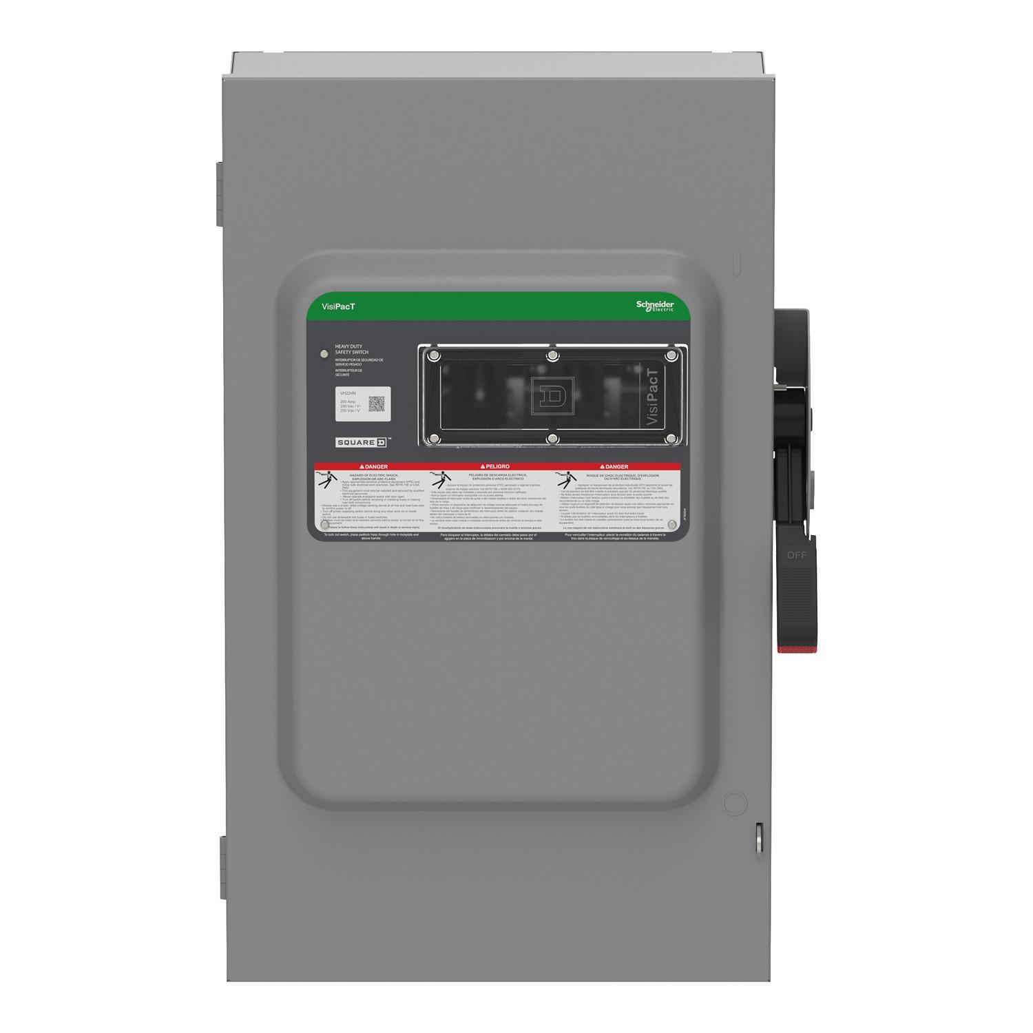 Square D™ VH224N Heavy Duty Fusible Disconnect Safety Switch, 240 V AC/250 V DC, 200 A, 15, 25, 40, 60 hp, DPST Contact, 2 Poles
