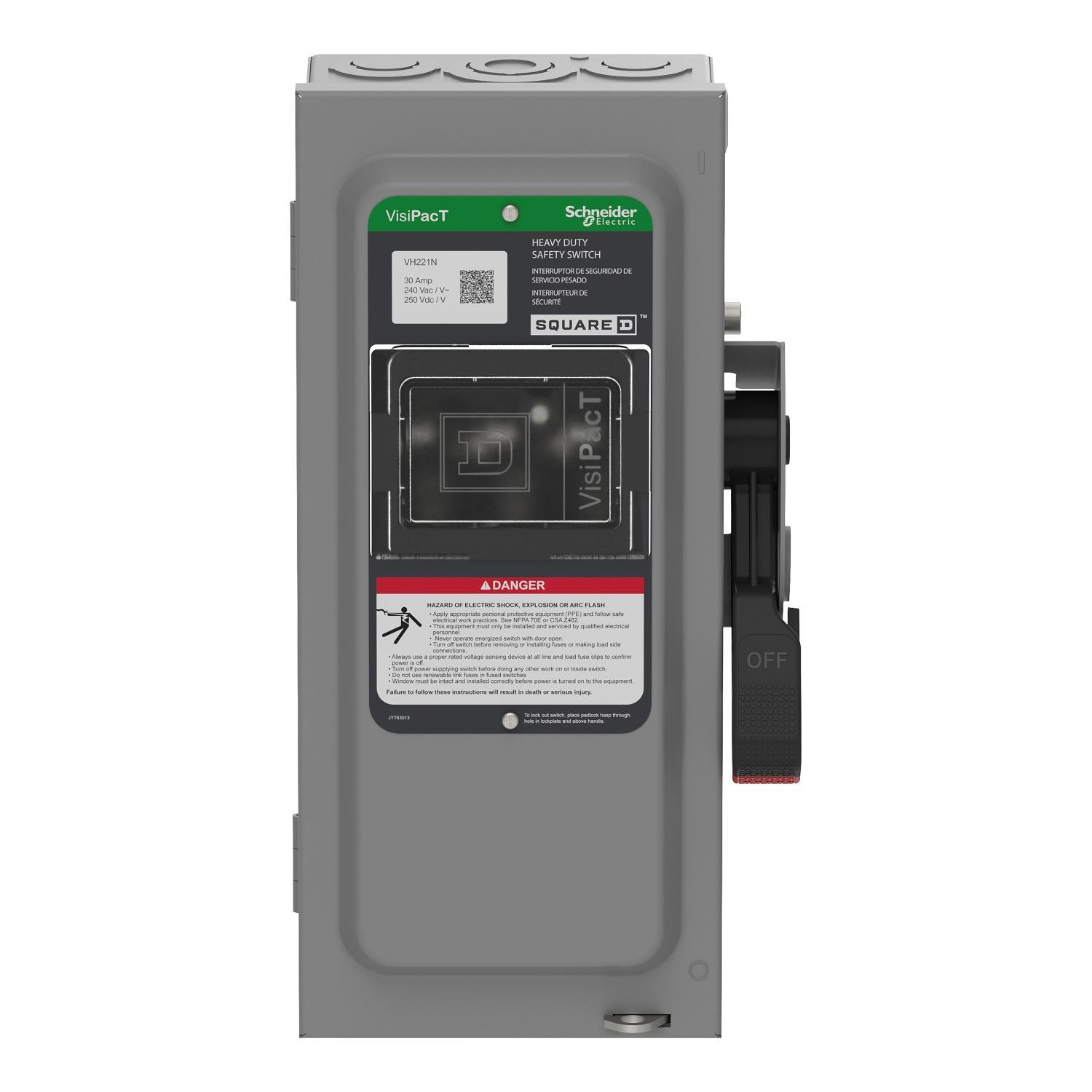 Square D™ VHU361 Heavy Duty Non-Fusible Disconnect Safety Switch, 600 V AC/600 V DC, 30 A, 5, 7.5, 10, 15, 20, 30 hp, 3PST Contact, 3 Poles