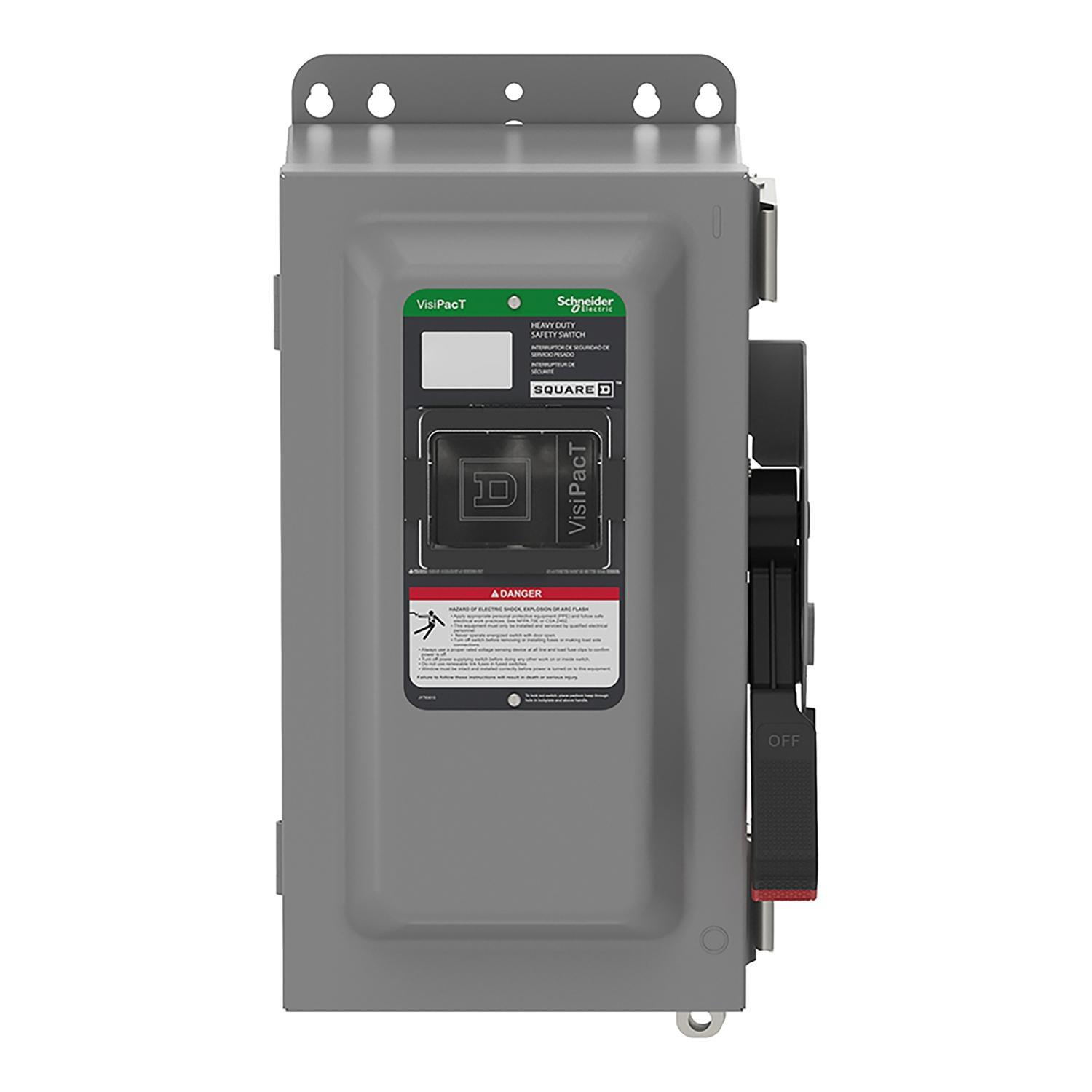 Square D™ VH322AWKGL Heavy Duty Fusible Disconnect Safety Switch, 240 V AC/250 V DC, 60 A, 3, 7.5, 10, 15 hp, 3PST Contact, 3 Poles