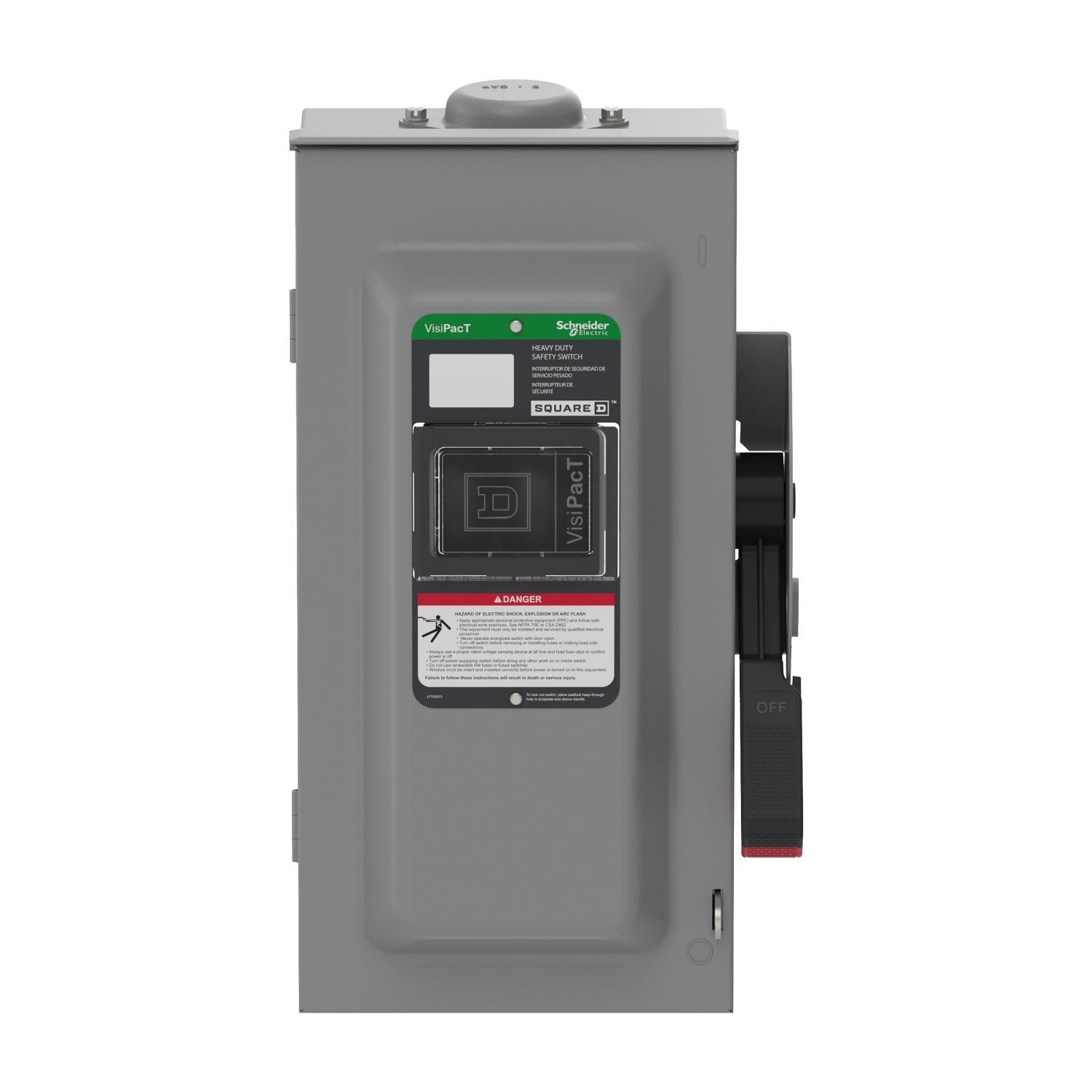 Square D™ VH322NRB Heavy Duty Fusible Disconnect Safety Switch, 240 V AC/250 V DC, 60 A, 3, 7.5, 10, 15 hp, 3PST Contact, 3 Poles