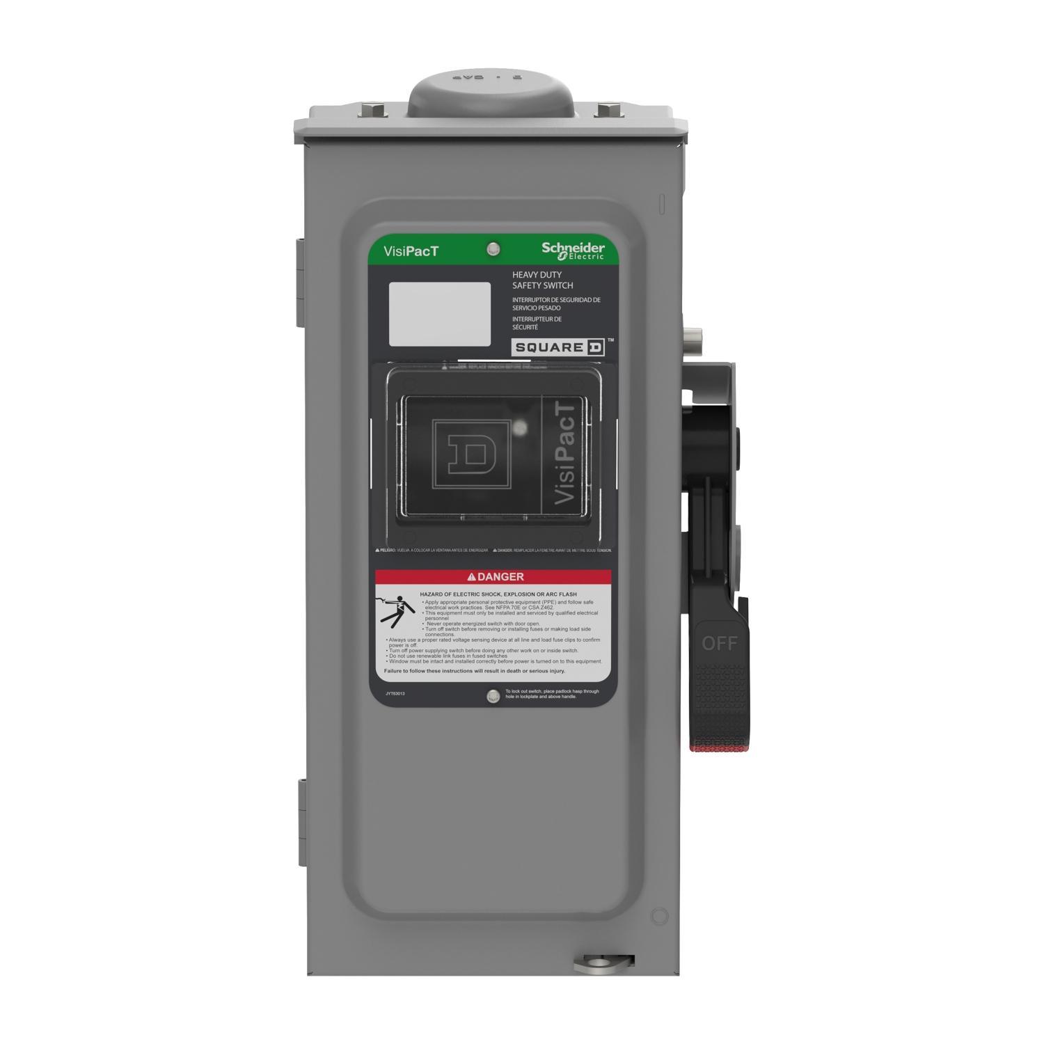 Square D™ VH361NRB Heavy Duty Fusible Disconnect Safety Switch, 600 V AC/600 V DC, 30 A, 5, 7.5, 15, 20 hp, 3PST Contact, 3 Poles