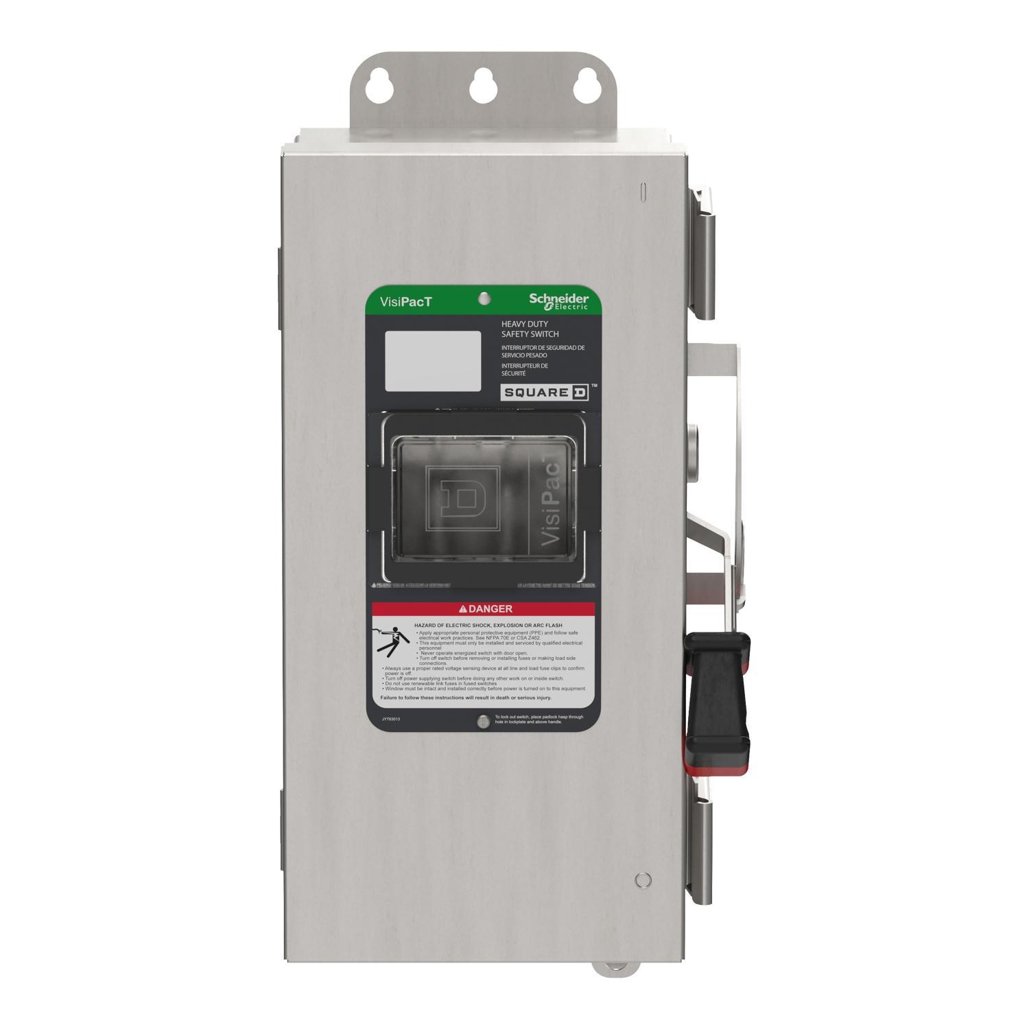 Square D™ VH221DSGL Heavy Duty Fusible Disconnect Safety Switch, 240 V AC/250 V DC, 30 A, 1.5, 3, 5, 7.5 hp, DPST Contact, 2 Poles