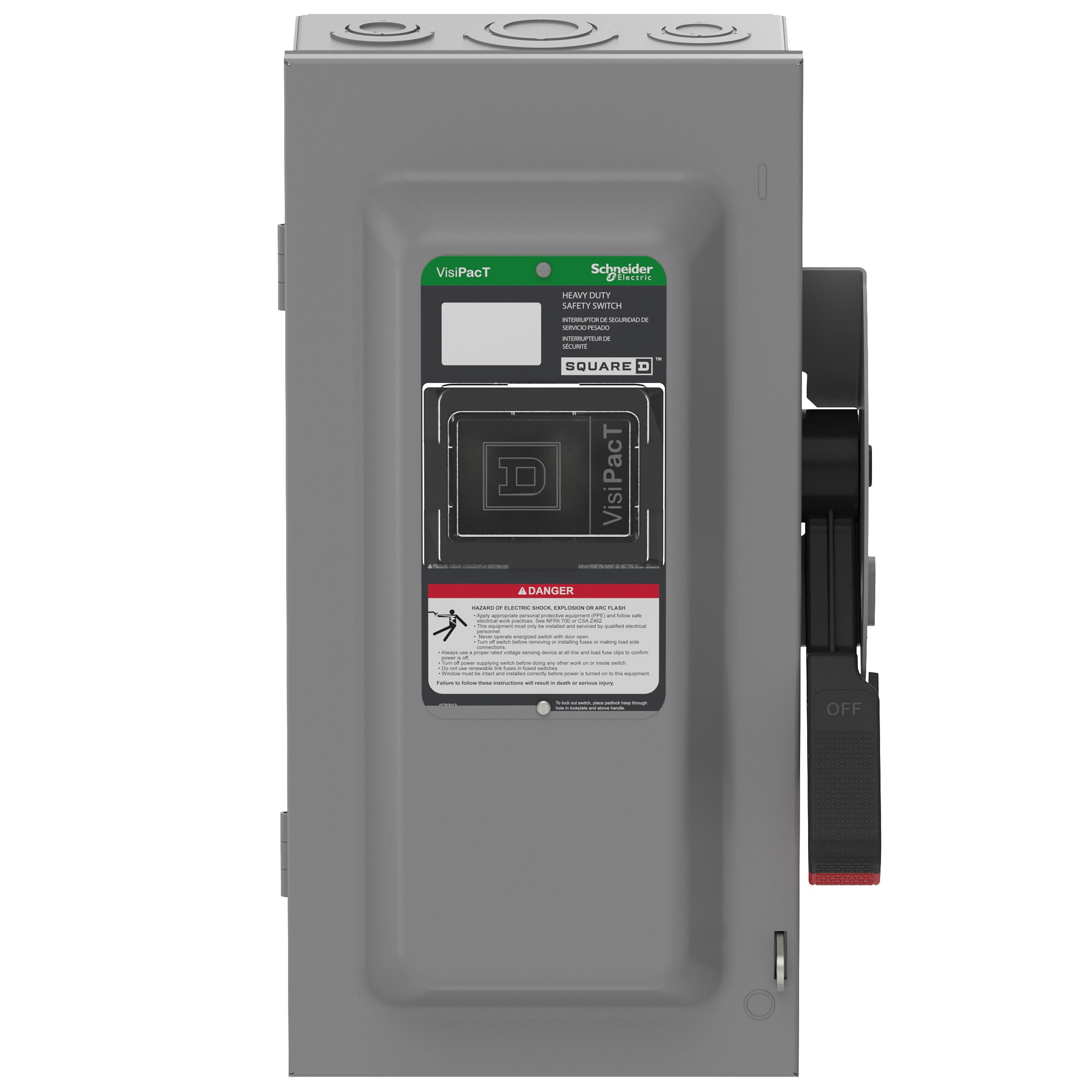 Square D™ VH362N Heavy Duty Fusible Disconnect Safety Switch, 600 V AC/600 V DC, 60 A, 15, 30, 50 hp, 3PST Contact, 3 Poles
