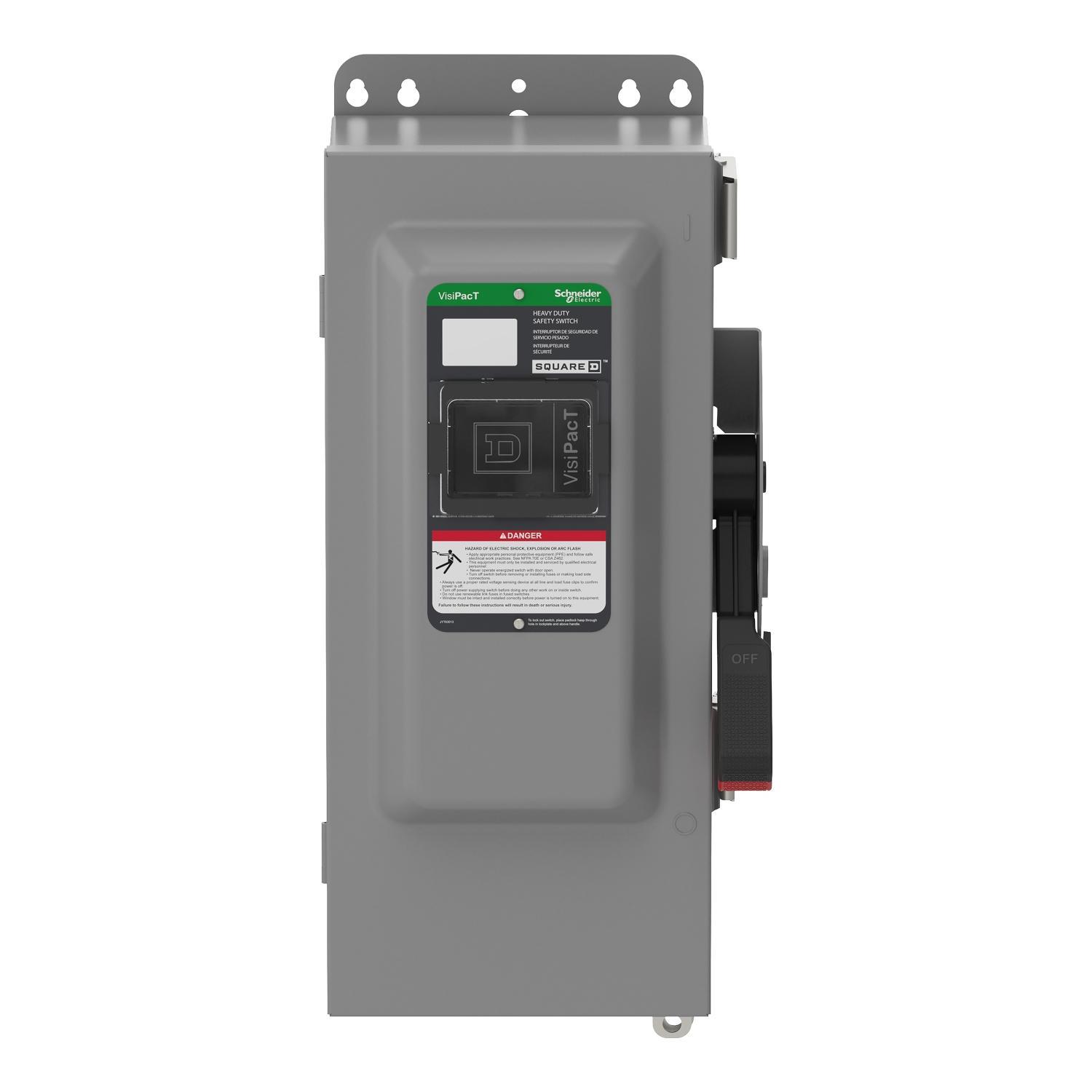Square D™ VH363AWKGL Heavy Duty Fusible Disconnect Safety Switch, 600 V AC/600 V DC, 100 A, 25, 30, 50, 60, 100 hp, 3PST Contact, 3 Poles